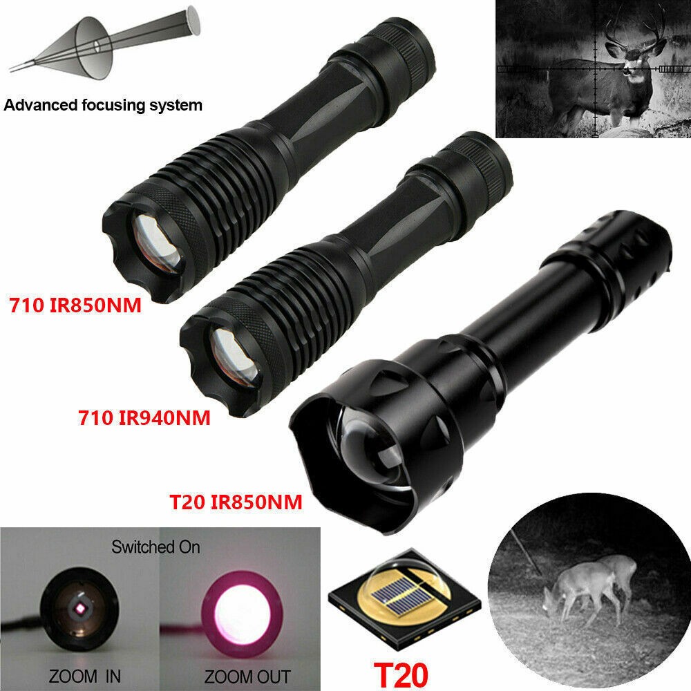Zoom IR Infrared Light Flashlight 850/ 940nm 10W Night Vision Hunting Torch Lamp