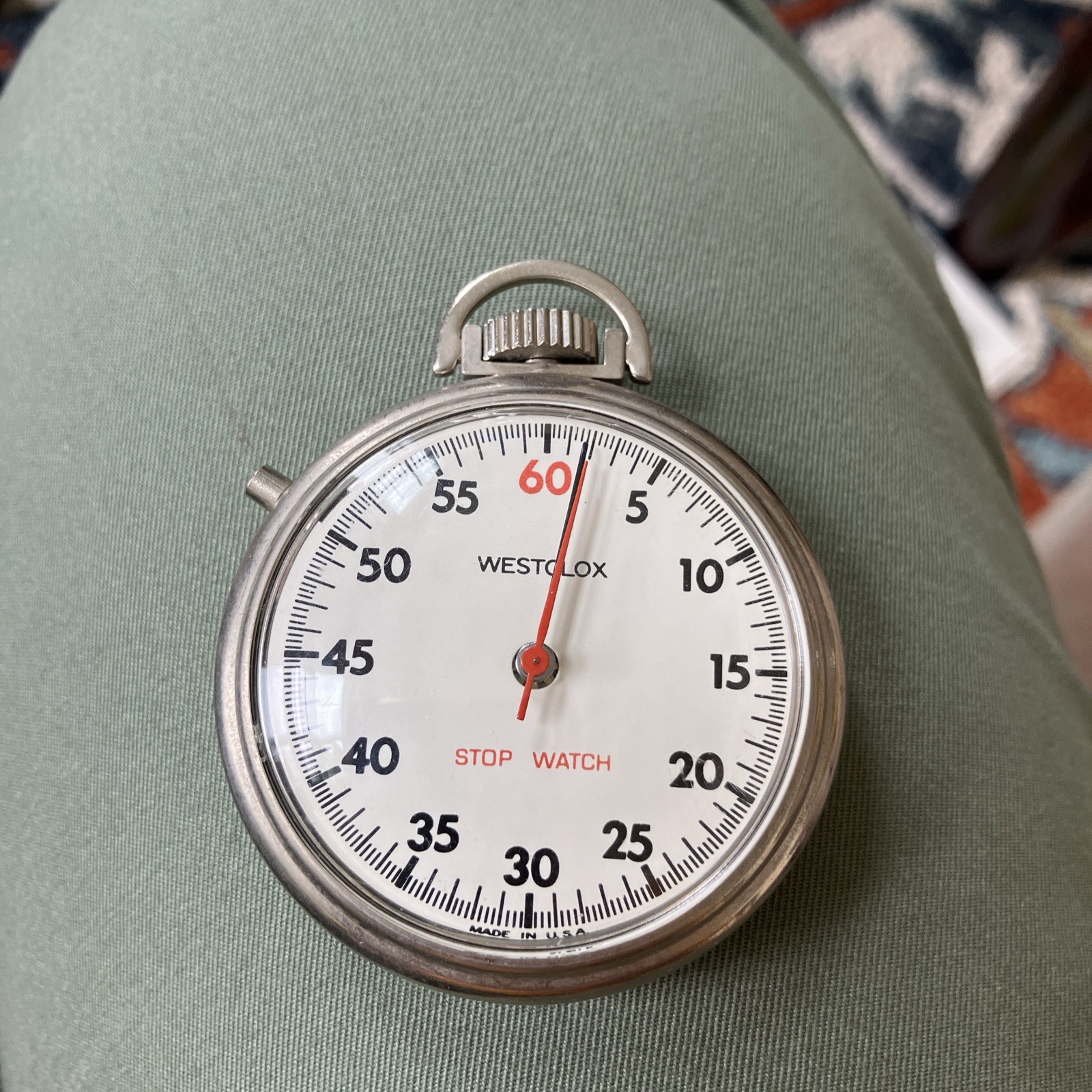 Vintage Westclox Mechanical Stopwatch Metal Handheld Silver White USA