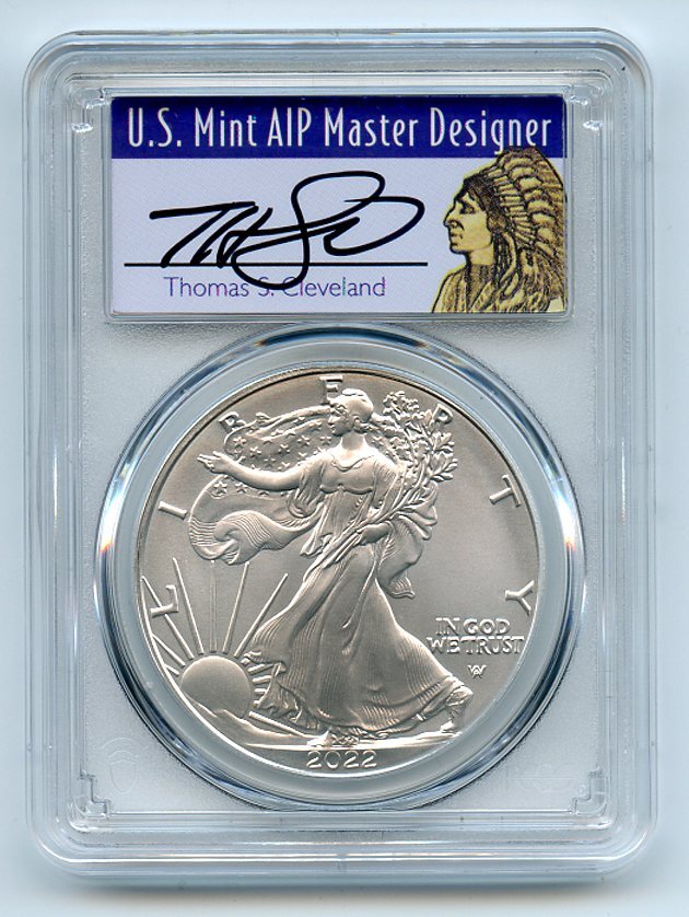 2022 $1 American Silver Eagle 1oz Dollar PCGS MS70 FDOI Thomas Cleveland Native