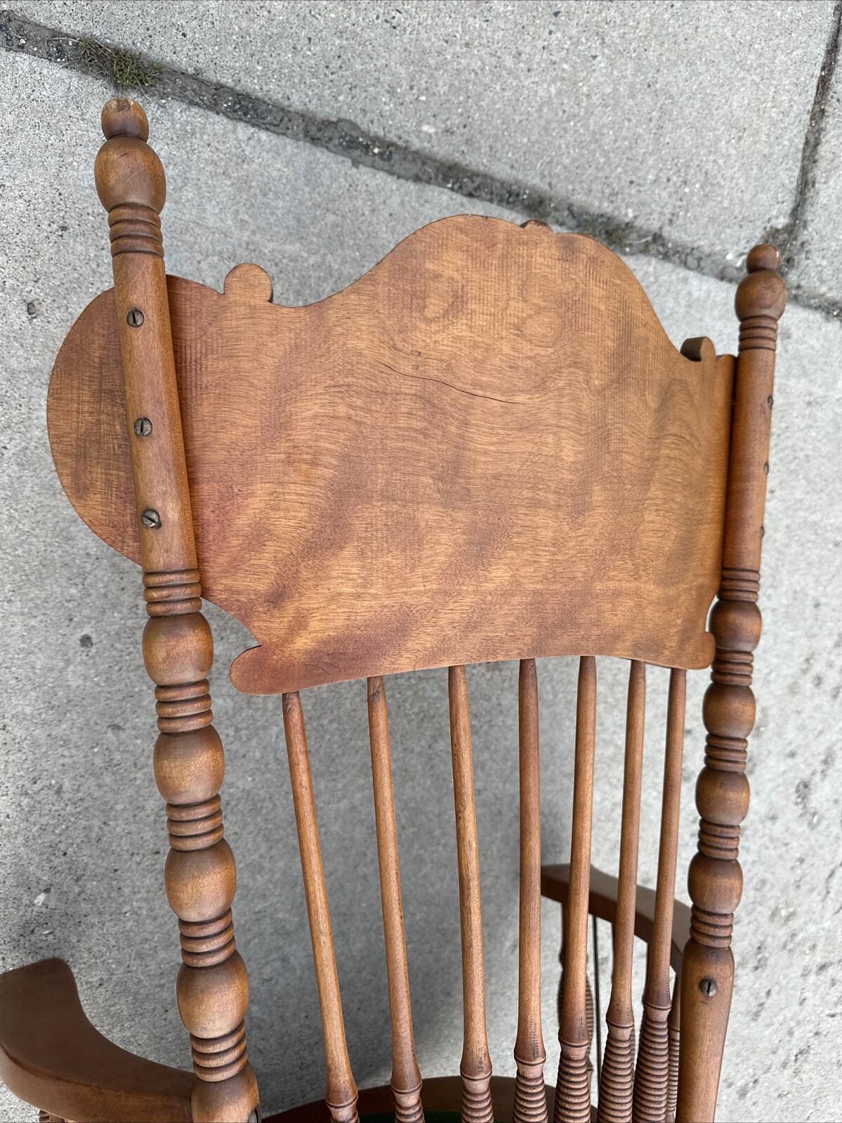 Vintage Victorian Rustic Maple Wood Spindle Back Needlepoint Seat Rocking Chair
