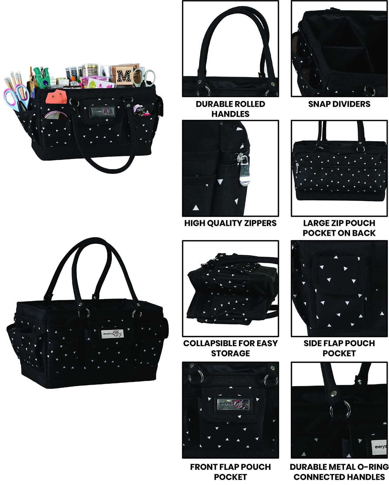 Everything Mary Deluxe Collapsible Store & Tote Large, Black & White