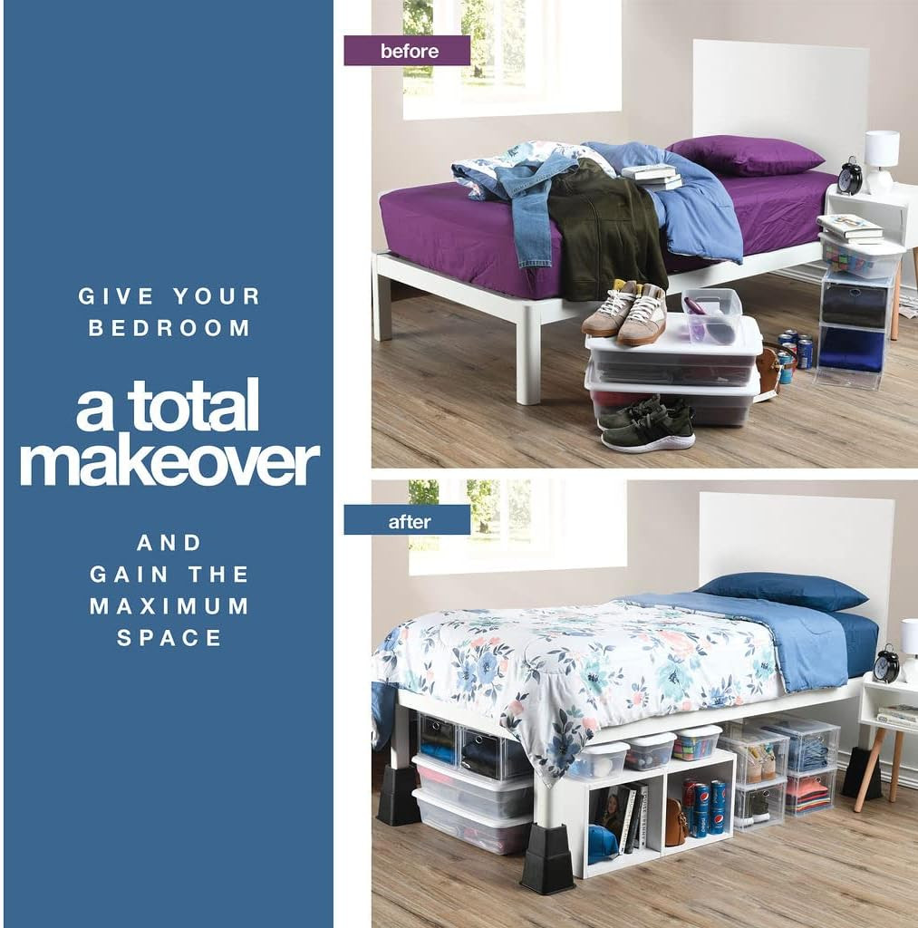 Adjustable Bed Risers - Elevation in 3, 5 or 8 Inch - Heavy Duty Stackable Furni