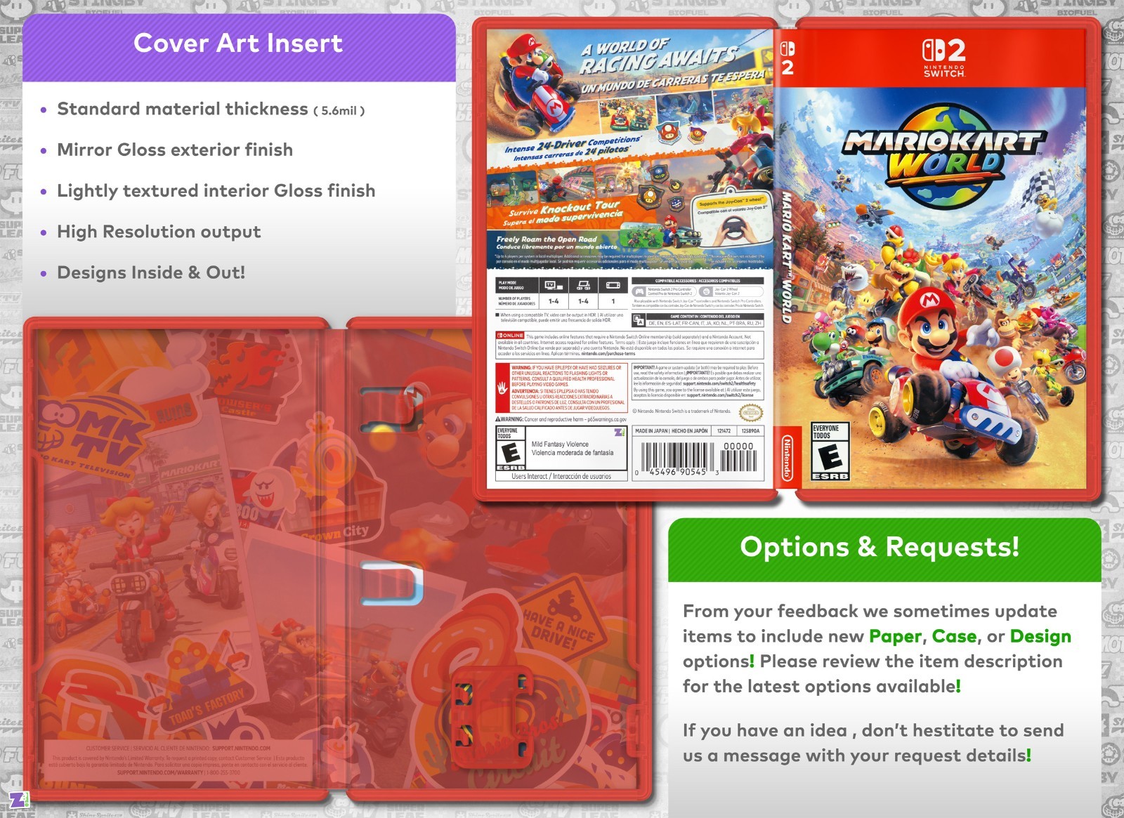 Mario Kart World COVER ART: Double-sided Insert / Case for Nintendo Switch