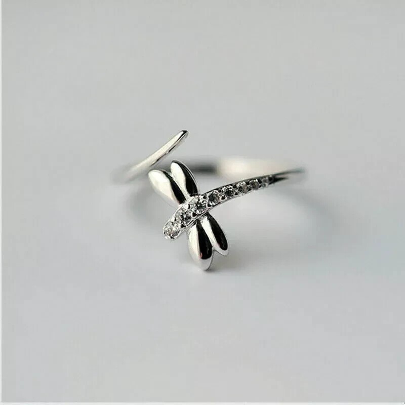 Ladies Dragonfly Toe Ring Solid Metal 925 Sterling Silver 14k White Gold Plated