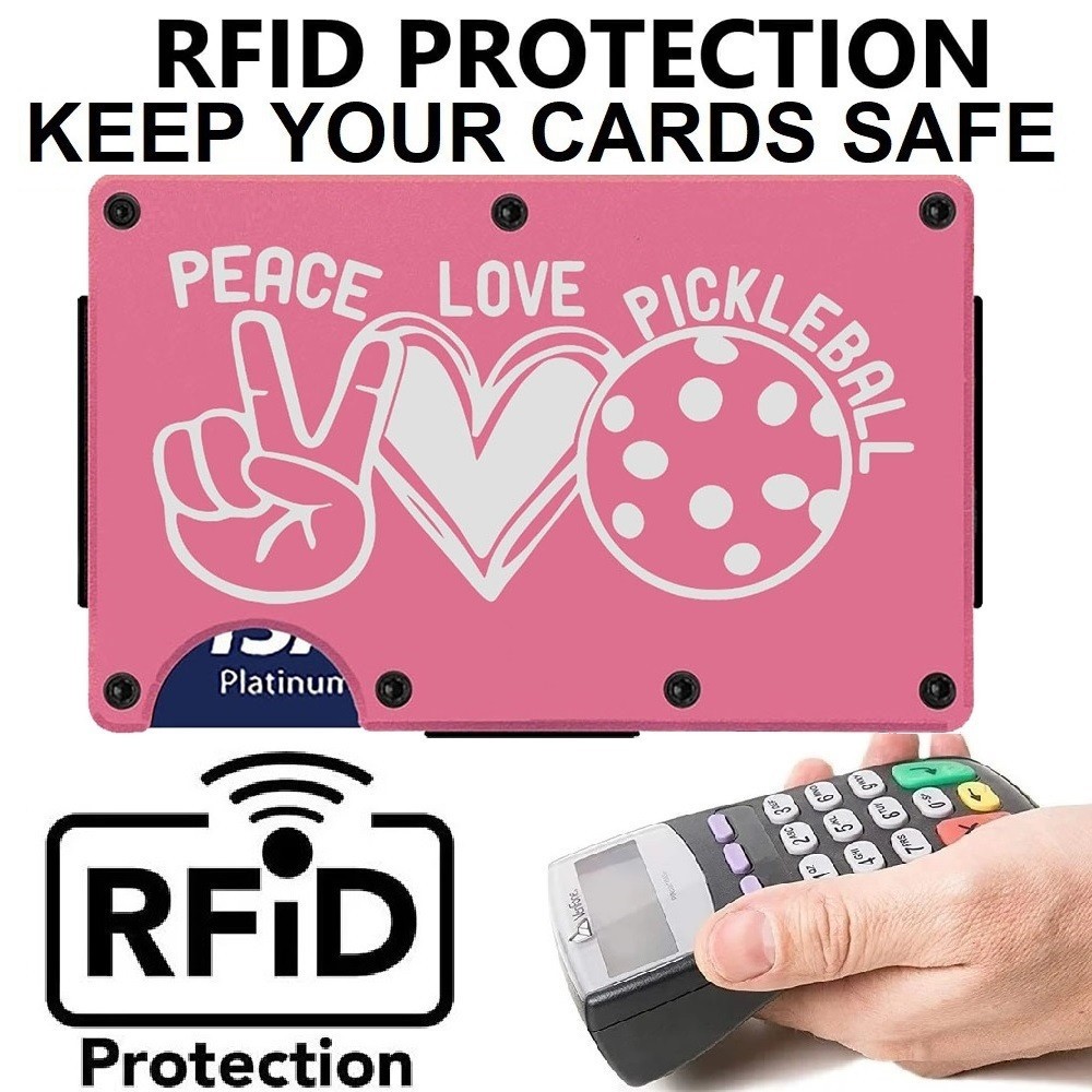 Womens Peace Love Pickleball Pink RFID Blocking Wallet Pickle Ball Gift D7