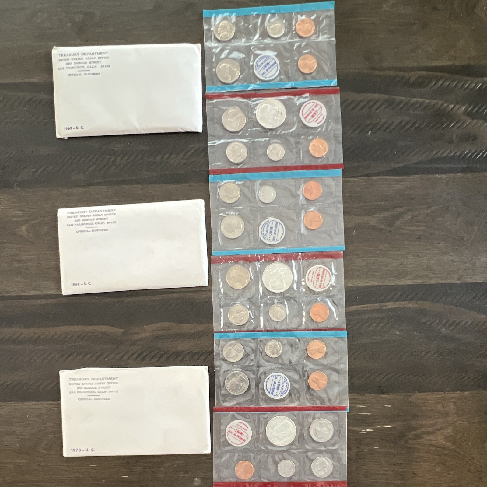 U.S. Mint Uncirculated Coin Sets 1968-1970 San Francisco-Denver Multicolor