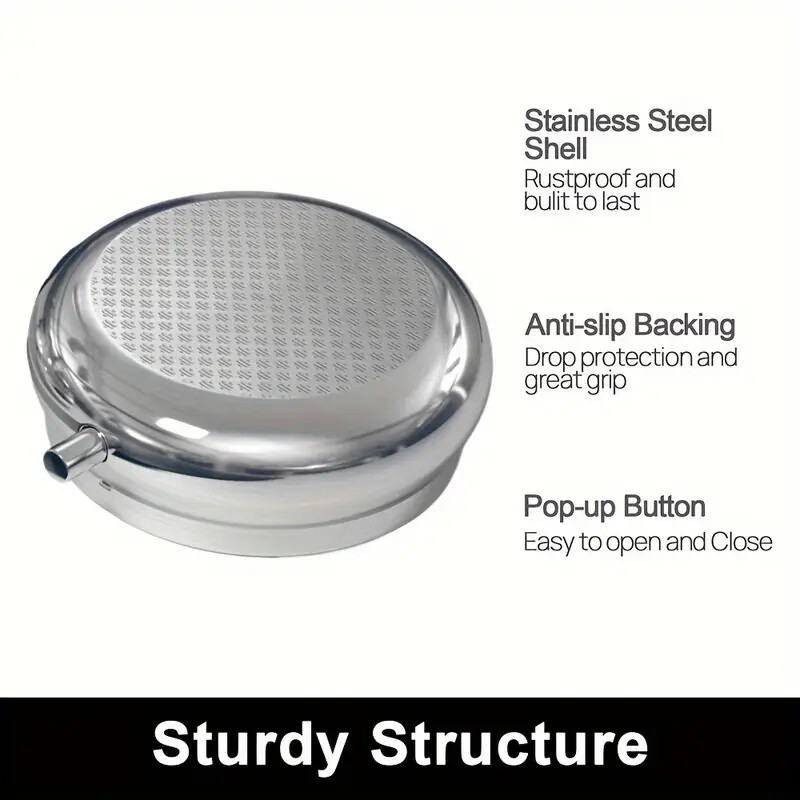 Mini Decorative Metal Round Pill Box, 3 Compartment Mini Decorative Pocket Size