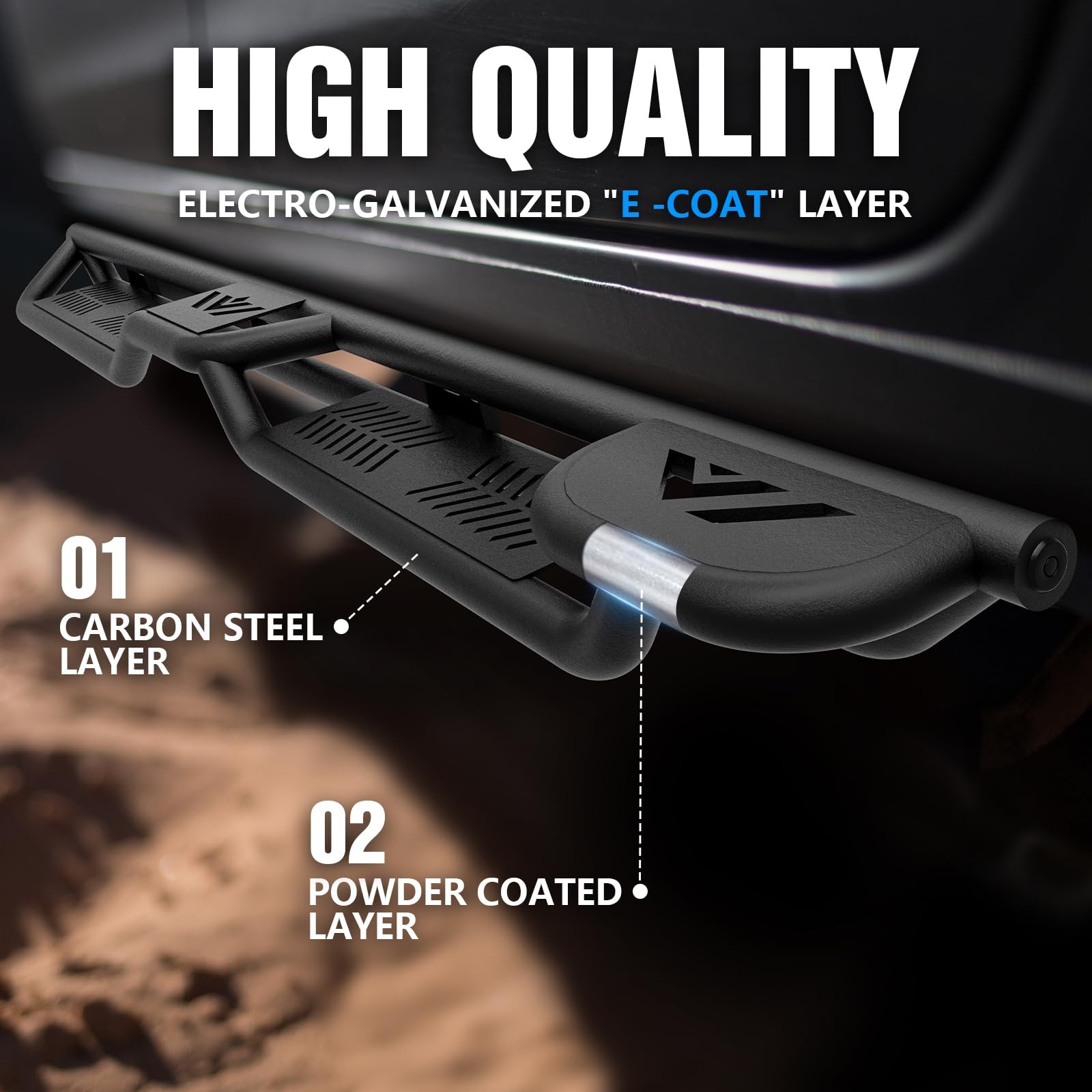 Two Raised Steps Running Boards for Double Cab Extended Cab