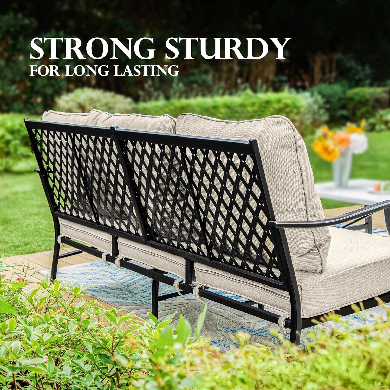 5 PCS Patio Furniture Set Outdoor Conversation Set w/2 Metal Chairs for Backyard