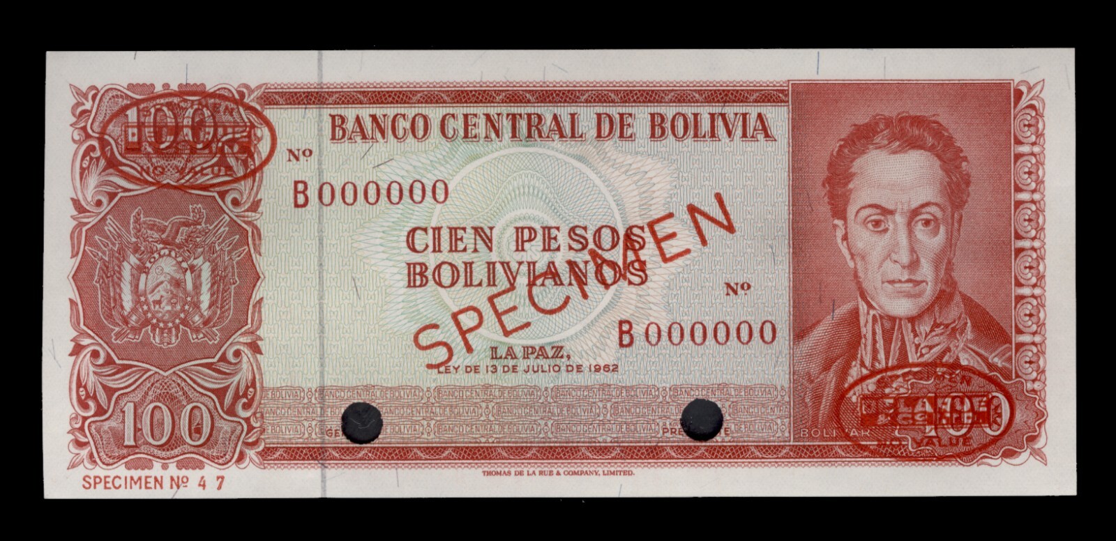 Bolivia P163s, Specimen Banknote.