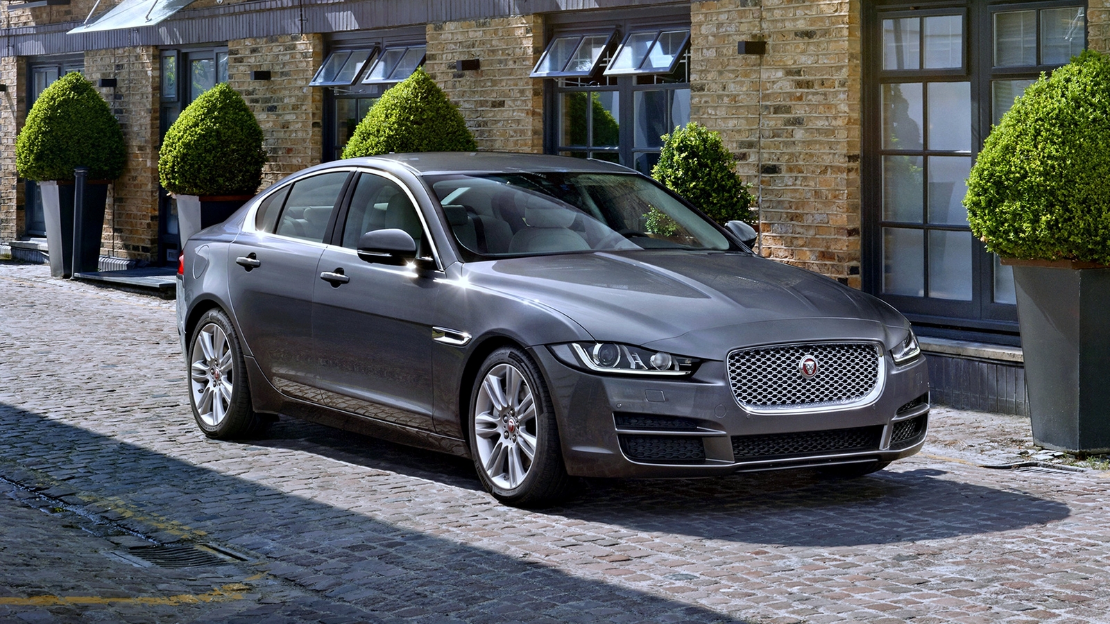 Cars 2015 jaguar xe portfolio gray city trees street Desk Mat Stitched