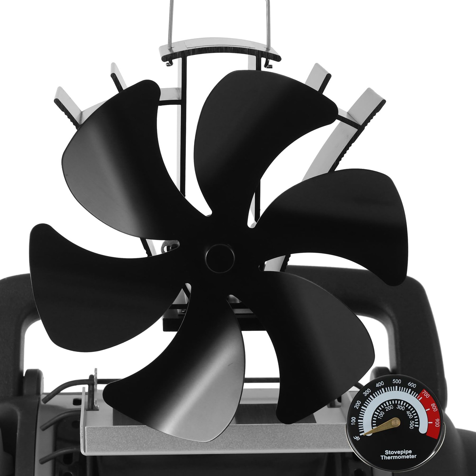 VODA Wood stove fan Heat Powered Fireplace Fans 6 Blades, Non M Large, Black
