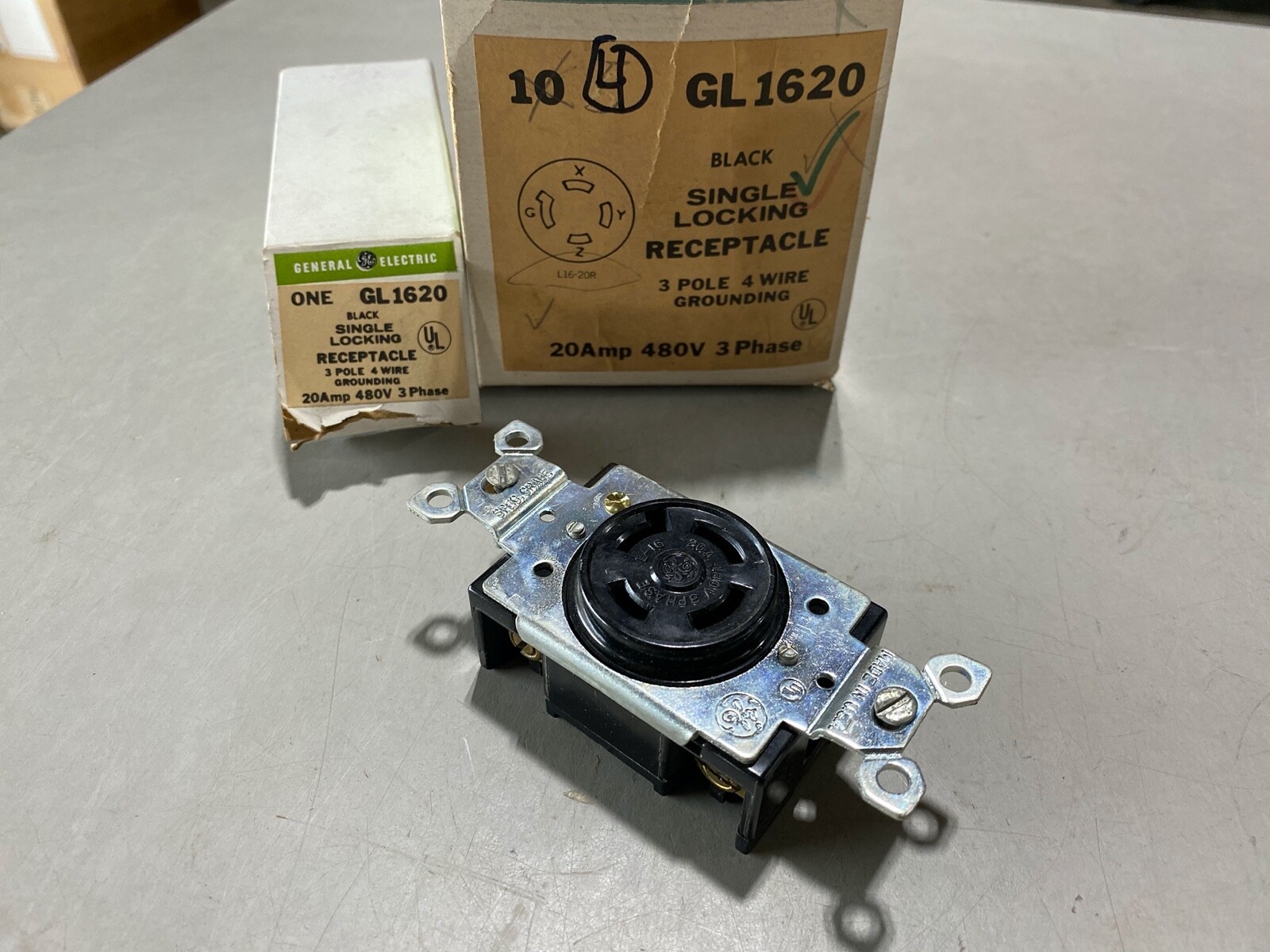 2x GE GL1620 Single Locking Receptacle 20A 480V 3-Pole 4-Wire, NOS