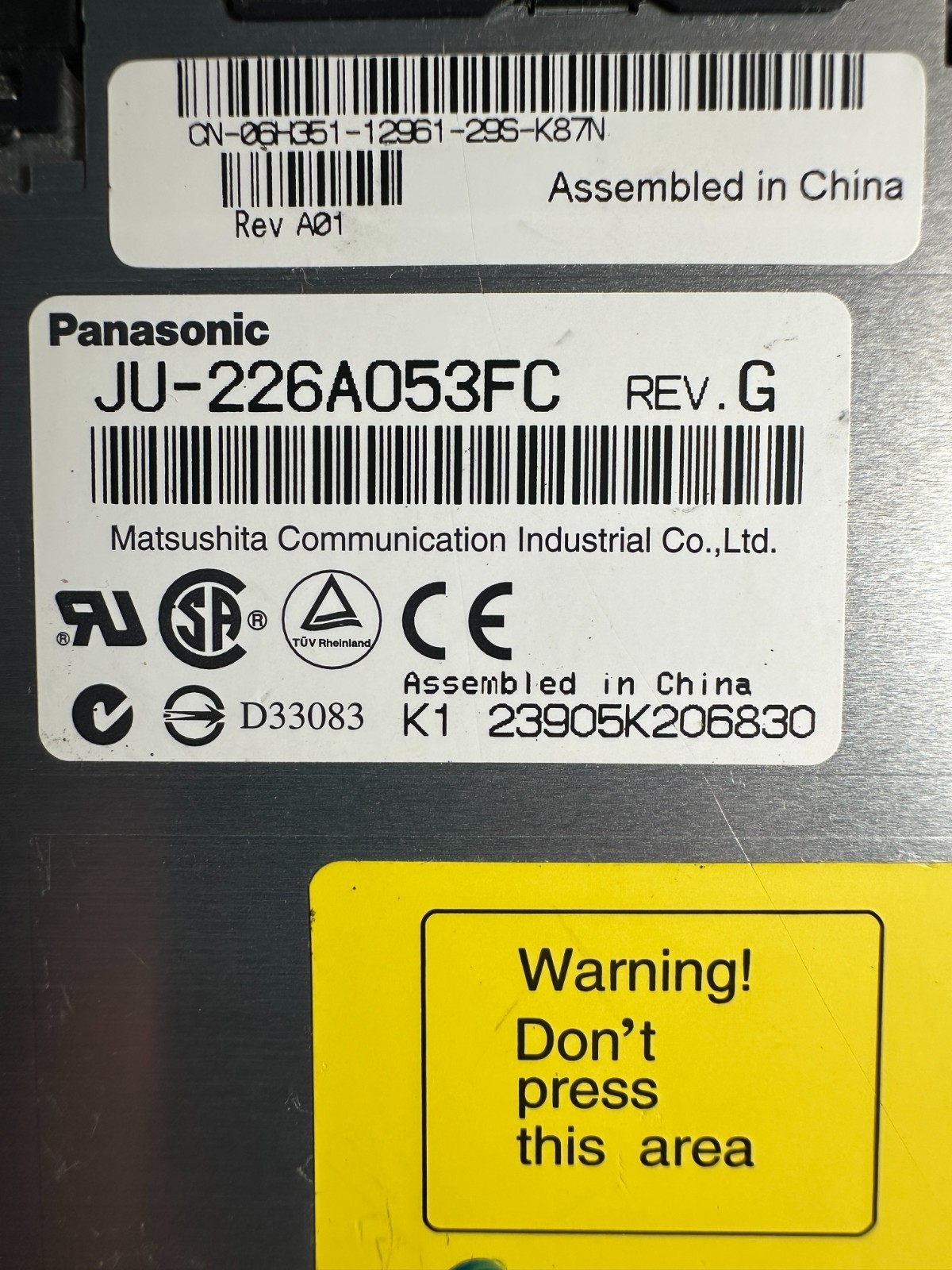 3.5" Laptop Floppy Disk Drive - Panasonic JU-226A053FC - Not Tested