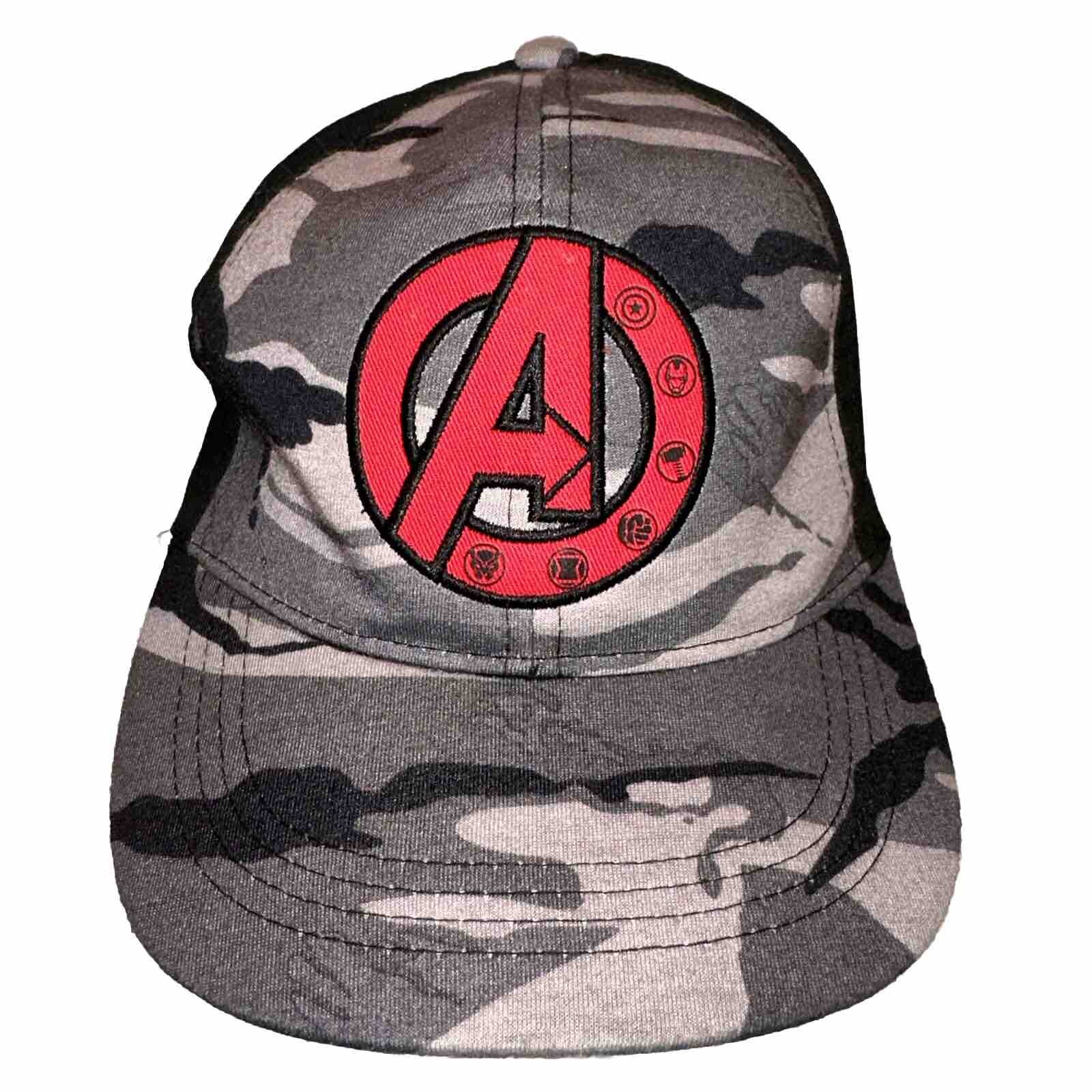 Avengers Youth Hat Cap Gray Black Lite Gray Camouflage w Red A Snapback