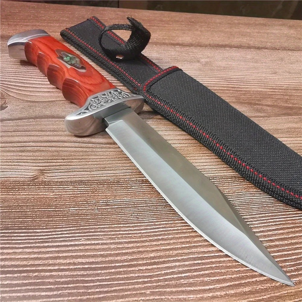 11'' Bowie Knife Full-Tang Fixed Blade Wood Handle w/Sheath
