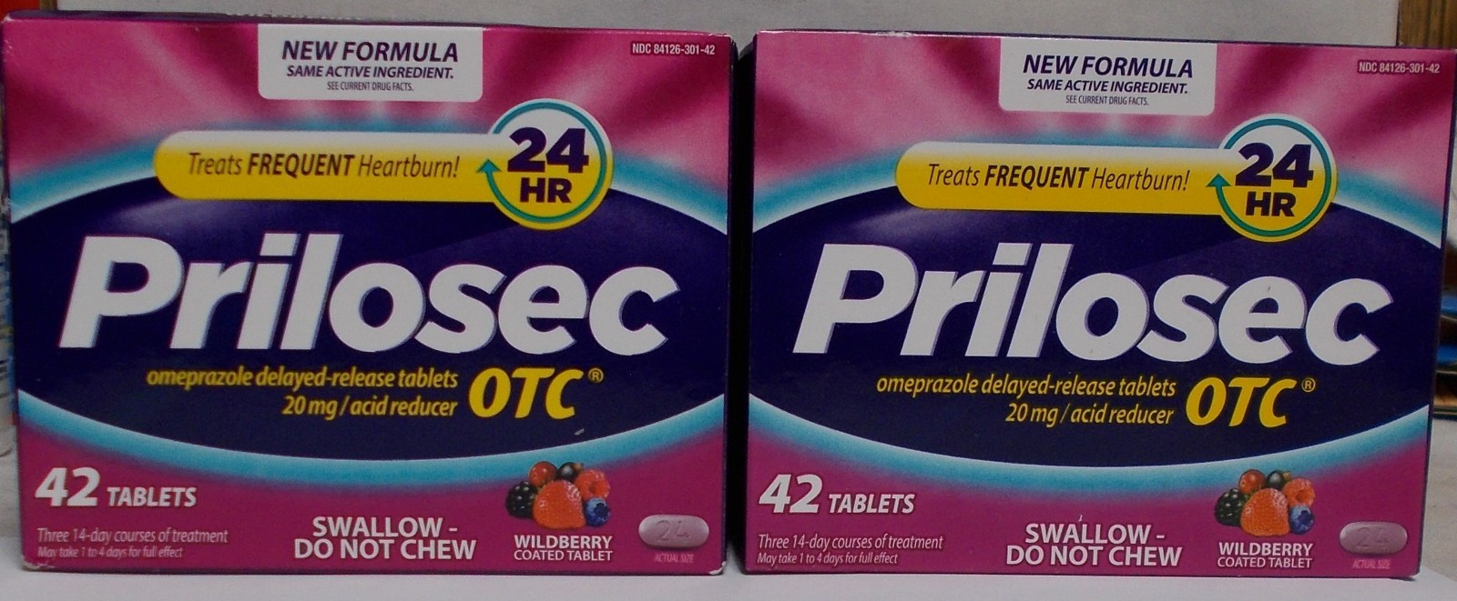Prilosec New Formula OTC Acid Reducer 42 Wildberry Coated Tablets (Lot Of 2)
