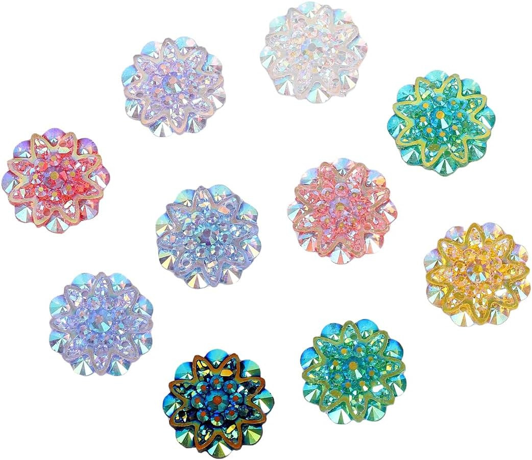 10PCS 18Mm AB Resin Rhinestone Flatback Flower Buttons Sparkling Wedding Decor D