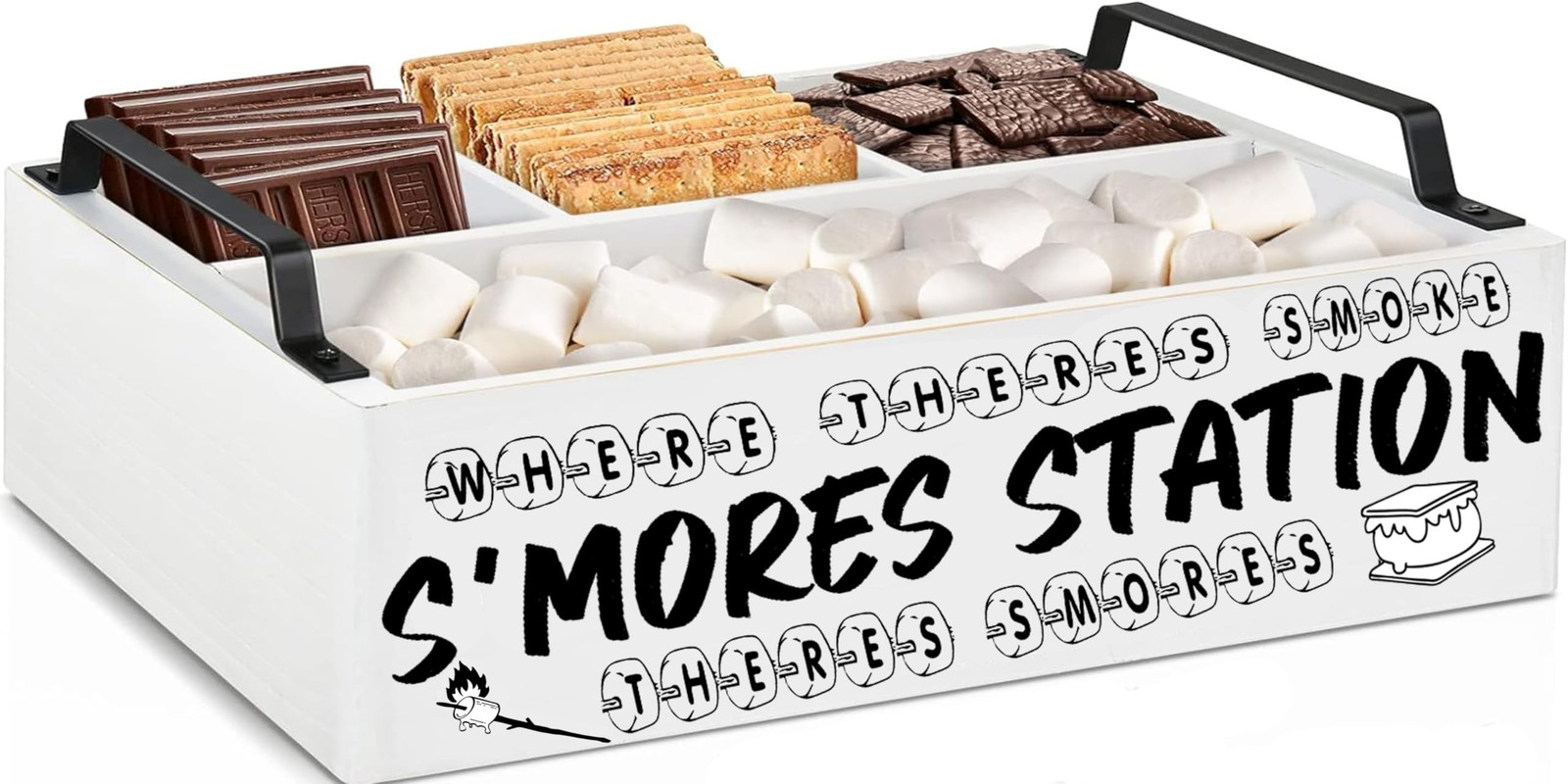 Smores Station White Mini 11x7x3 Inch Wooden Caddy Holder Tray Organizer