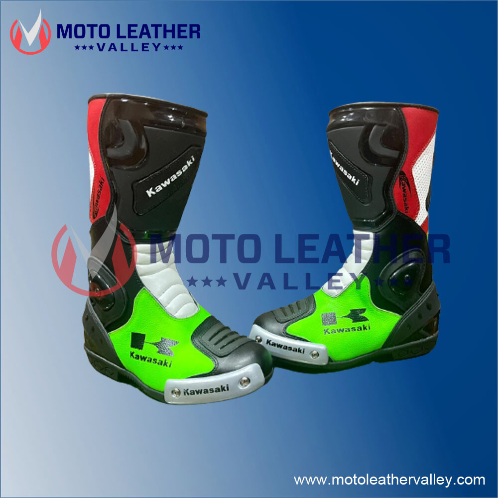 Mens Kawasaki Leather Long CE Motorbike Motorcycle Racing Sports Shoes Boots