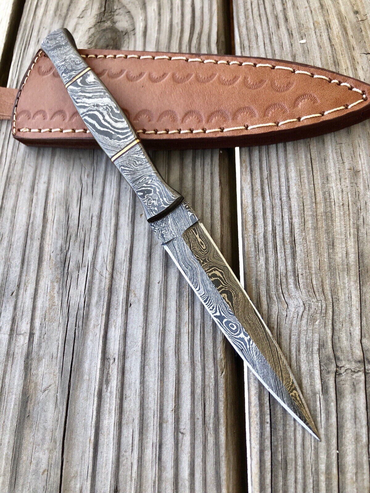 handmade Damascus steel hunting dagger fixed blade boot knife sheath EDC 399x