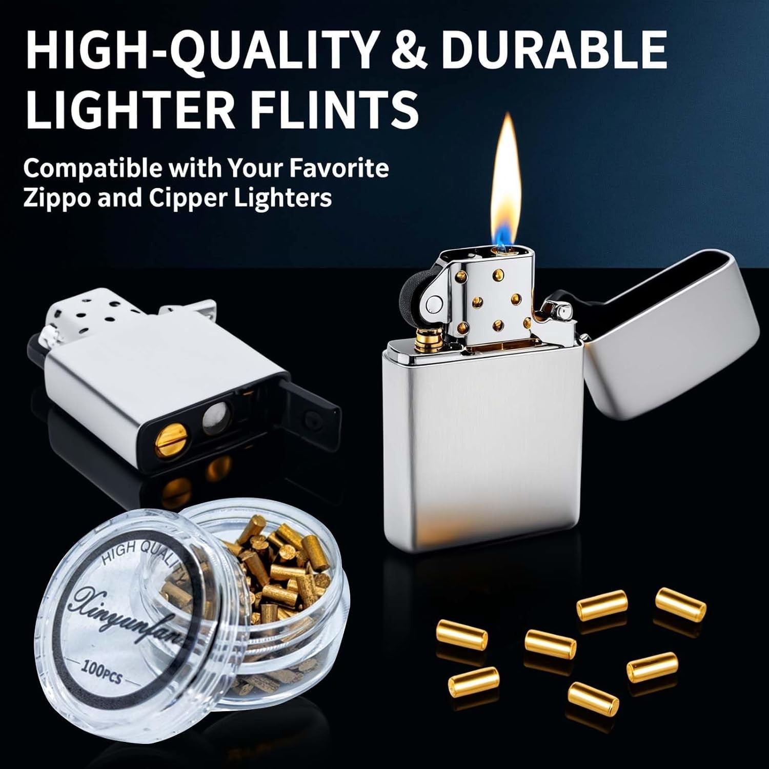 Lighter Flints and Wick Set, Lighter Repair Kit (100 Pcs Flints, Lighter Gasket,