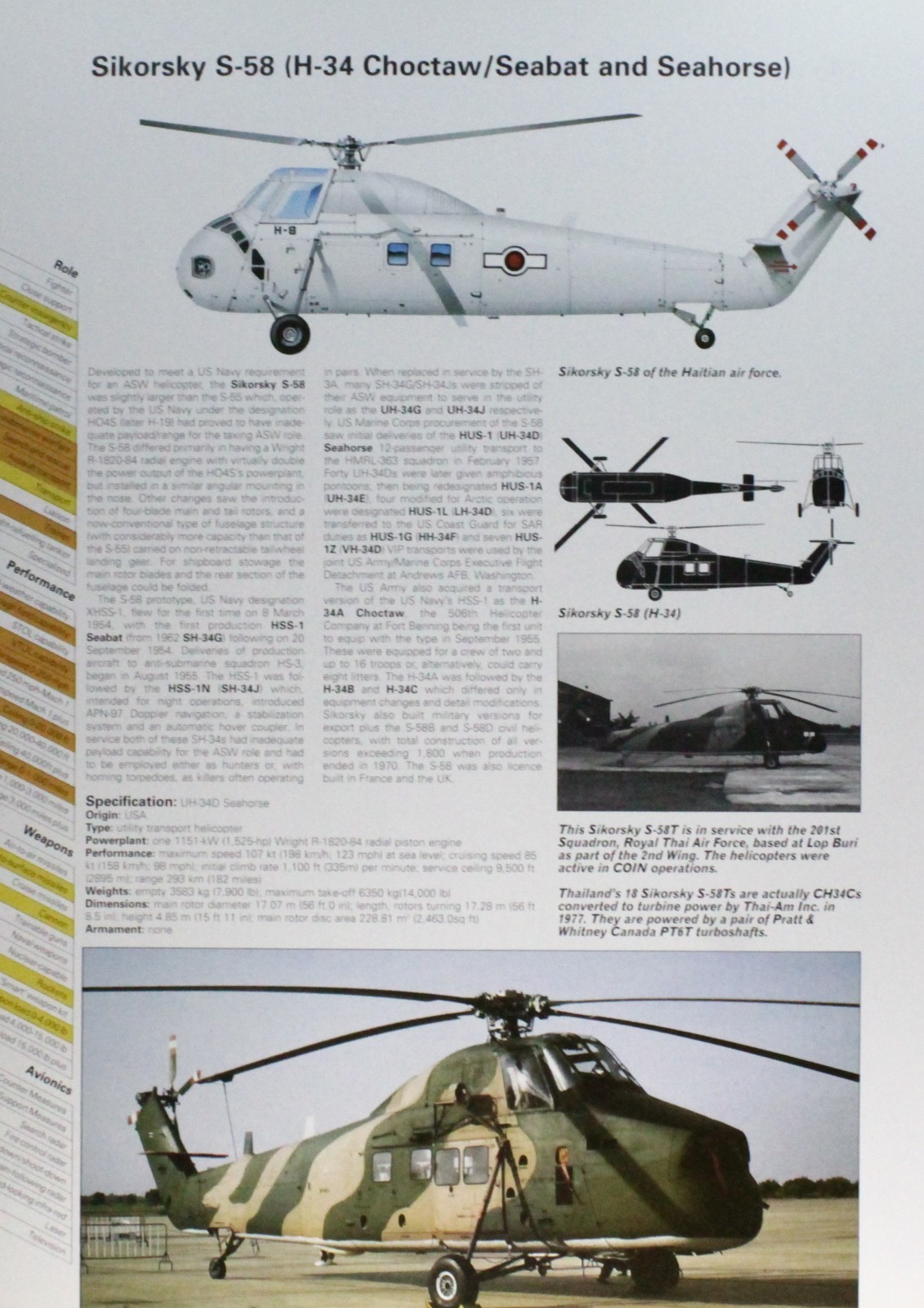 Sikorsky S-58 H-34 Choctaw Seabat Seahorse Helicopter Picture Sheet Wall Art