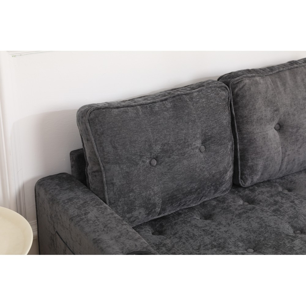 55" 3-Fold Dark Gray Convertible Futon Sleeper Sofa – Velvet Linen Fabric