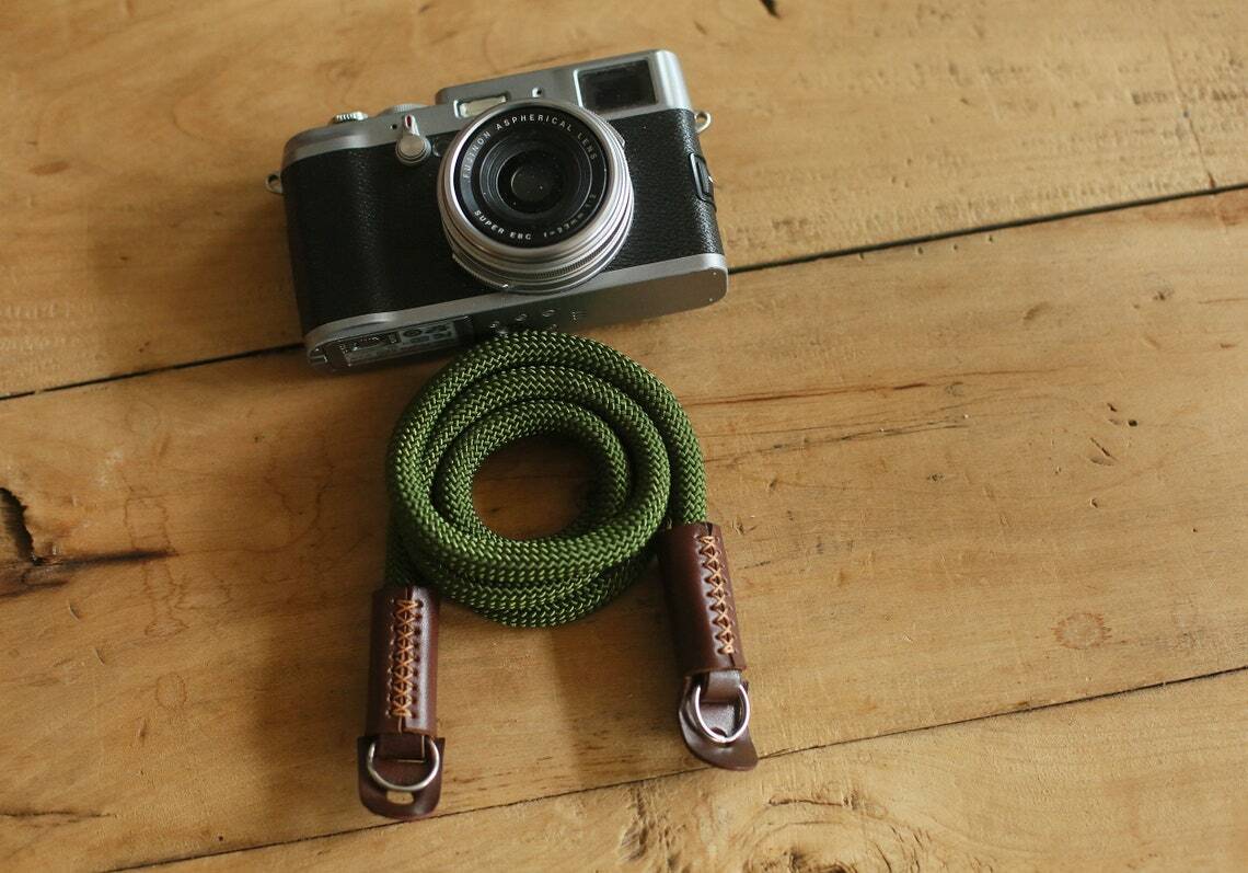 Army green climbing rope 10mm handmade camera strap