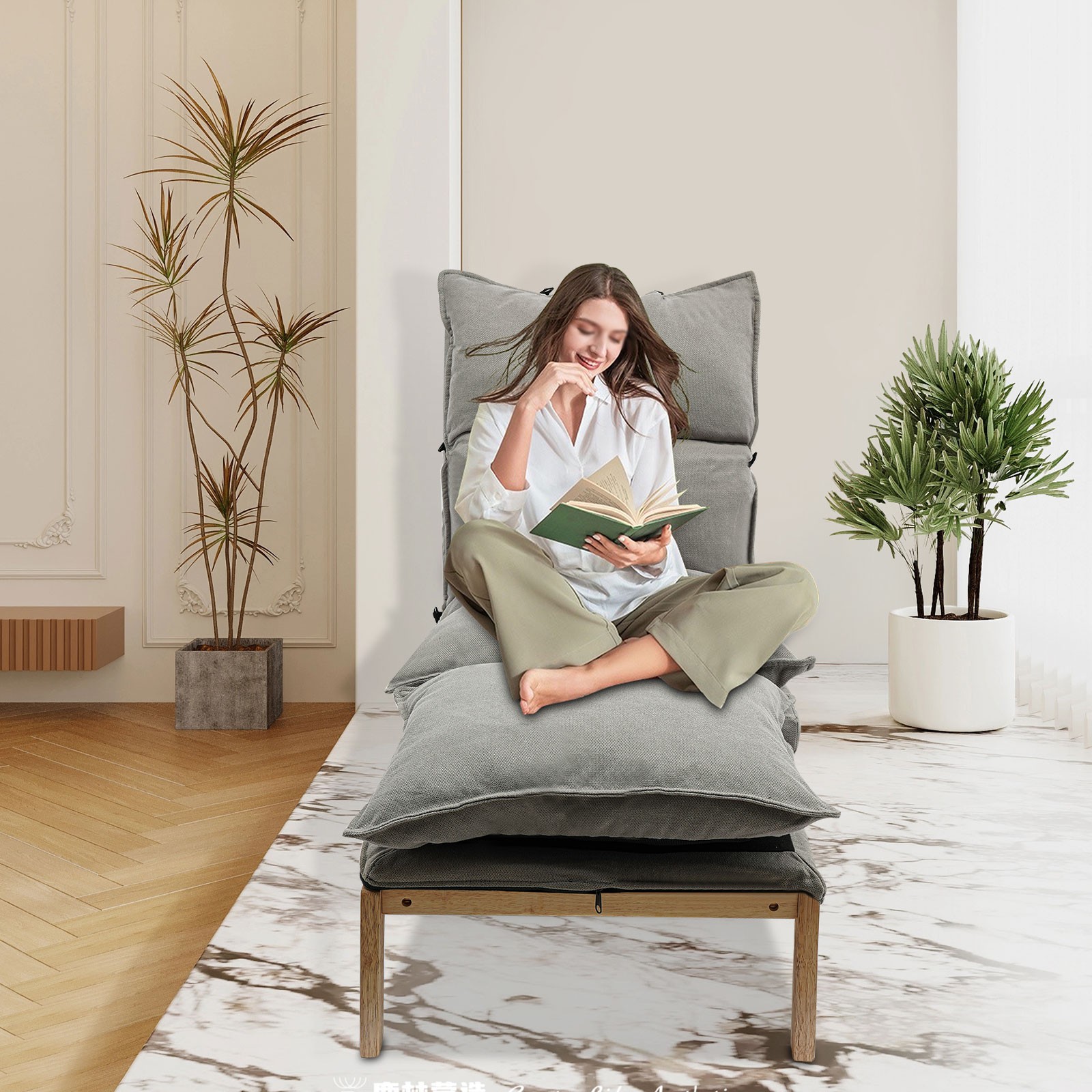 Grey Lounge Chair Single Lazy Sofa Leisure Balcony Adjustable Recliner USA