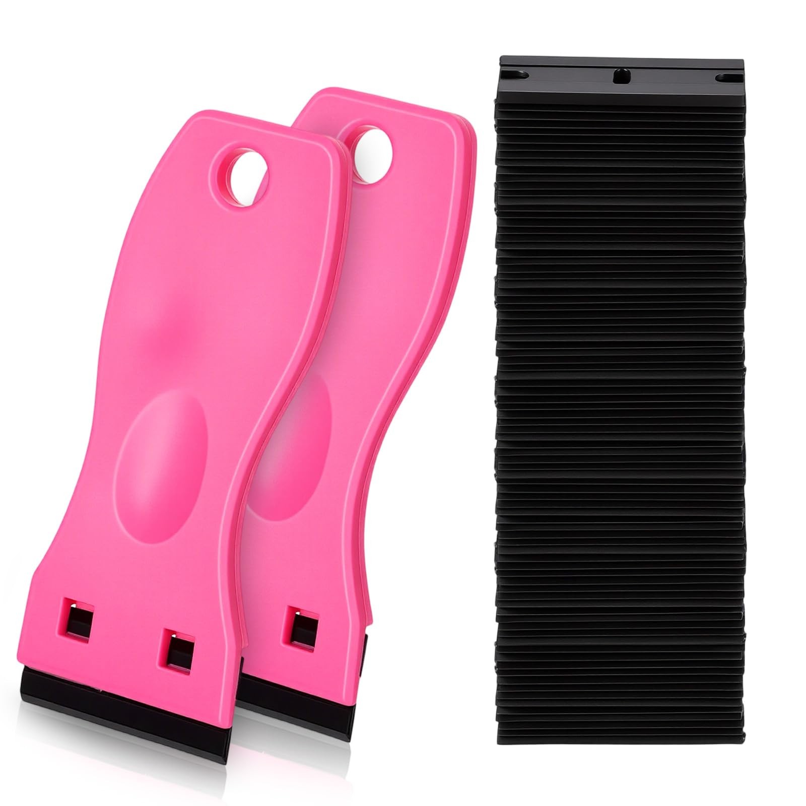 2 Pack Plastic Razor Blade Scraper, Hot Pink Plastic Scraper Tool with 100 Pc...