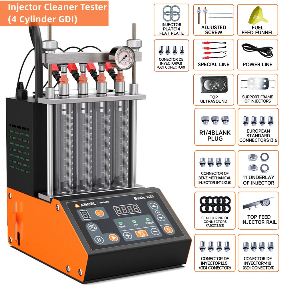 100W Car Ultrasonic Fuel Injector Cleaner Machine GDI Injector Tester 4-Cylinder