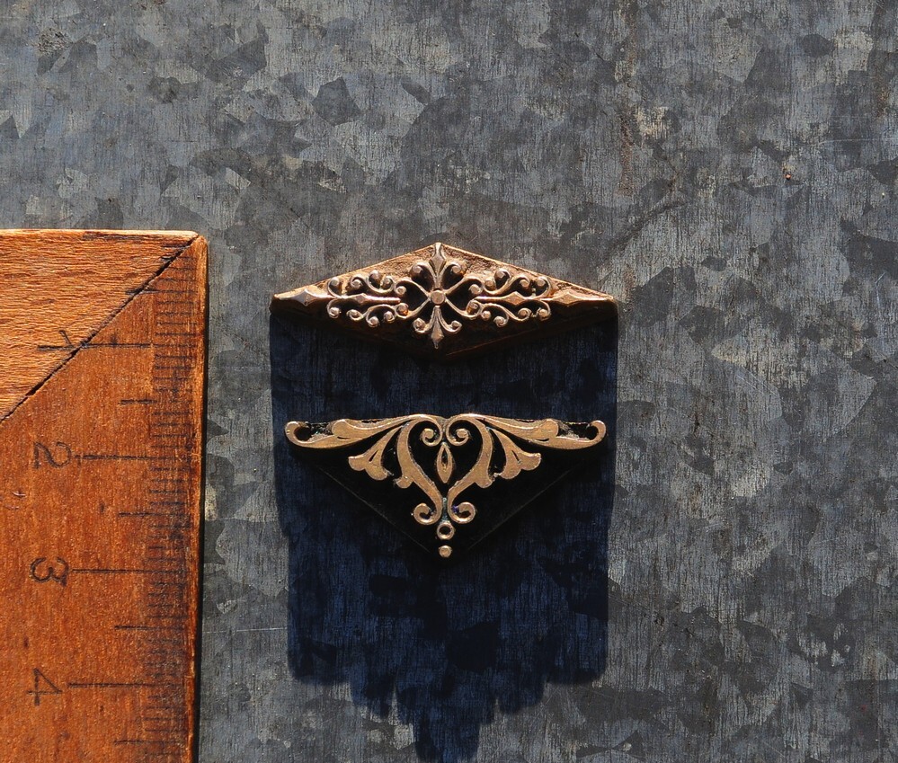 2x brass ornament bookbinding gilding hot foil embossing Art Nouveau leather .