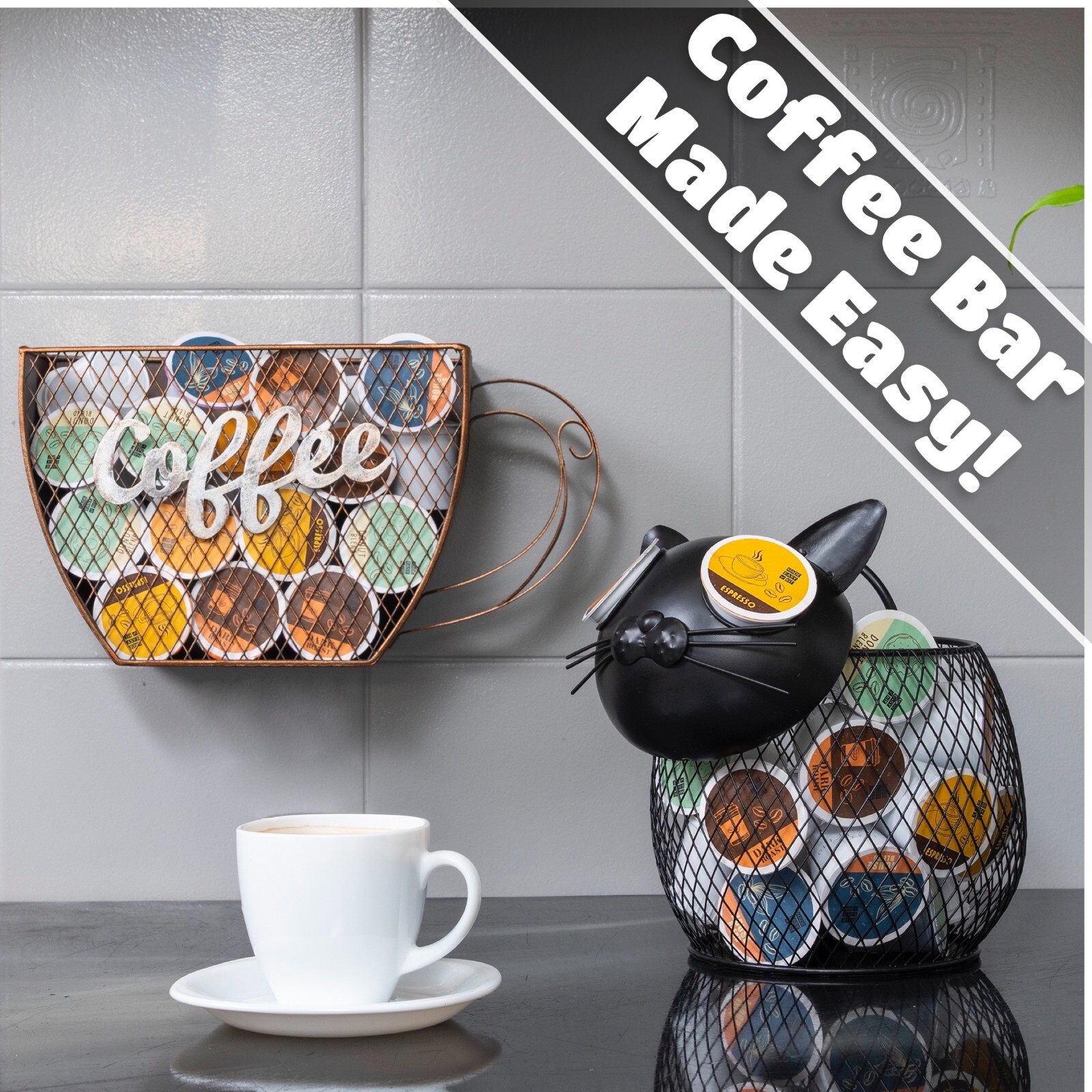 Made Easy Kit Coffee Pod Organizer, Coffee Bar Functional Décor, Cup Mountable