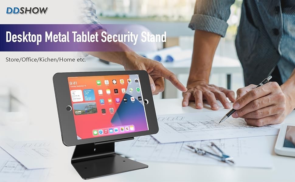 DDSHOW iPad Stand - Lockable 360° Rotate - Anti-Theft - For Most iPads - Black