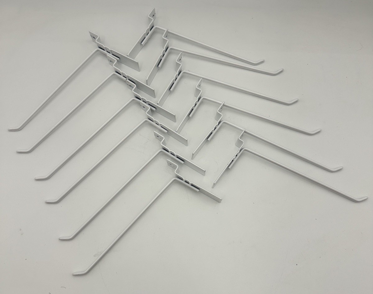 6” Wire Slat Wall Hooks / Hangers - 12-Pack White - Metal Slatwall