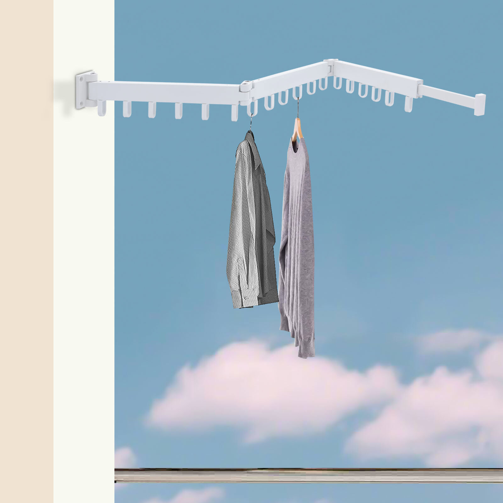 Laundry Clothes Storage Drying Rack Retractable Tri-Folding Hanger Wall-mounted
