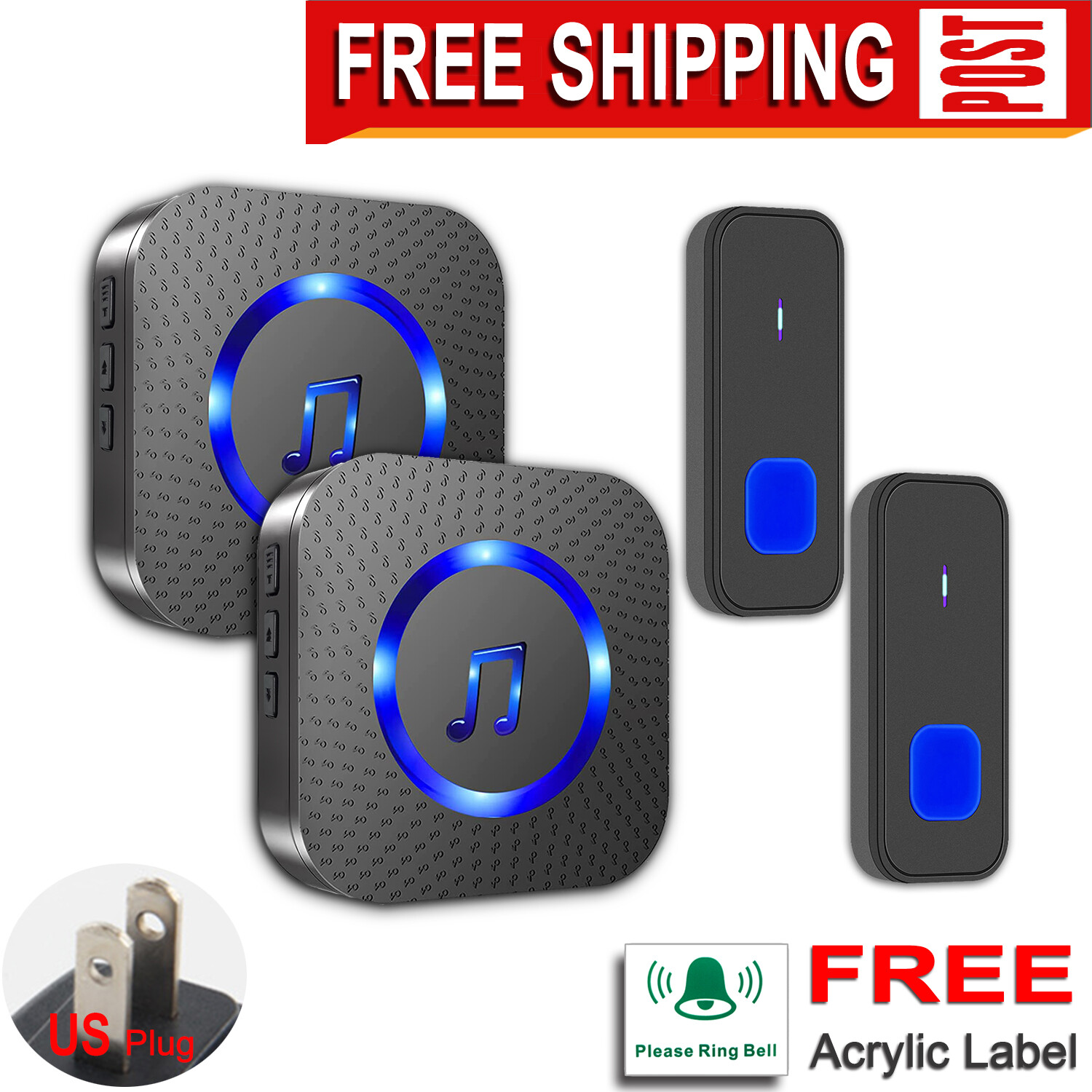 2 Wireless Call Bell Buttons and 2 Cordless Doorbell Ringers,1300 feet,0-110 dB