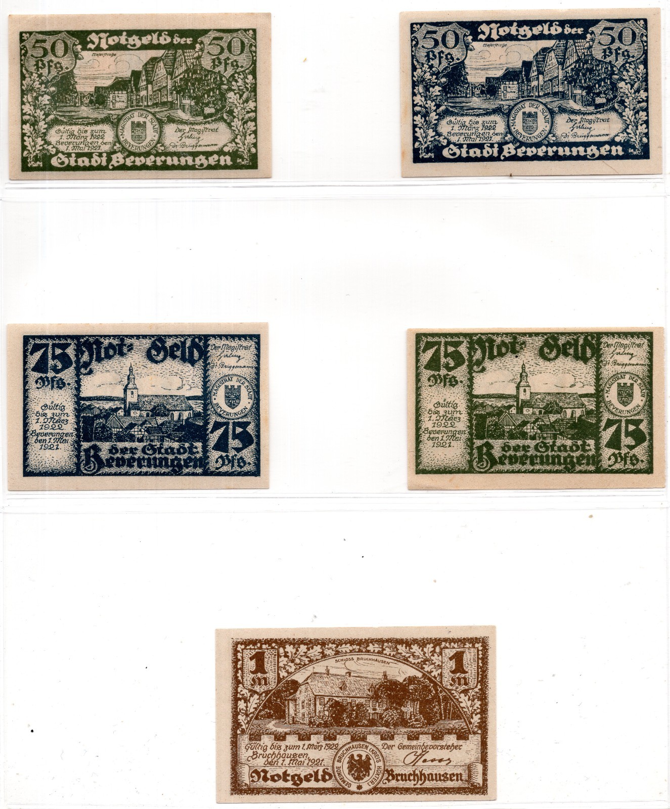 1921 Germany Beveungen Notgeld 5 Note Set (2084)