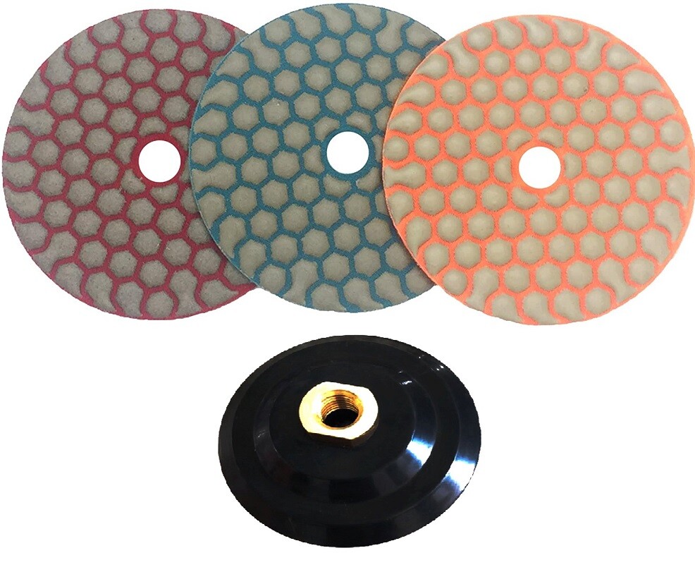 4" Diamond dry polishing pad 3 step + rubber backer granite marble stone ceramic