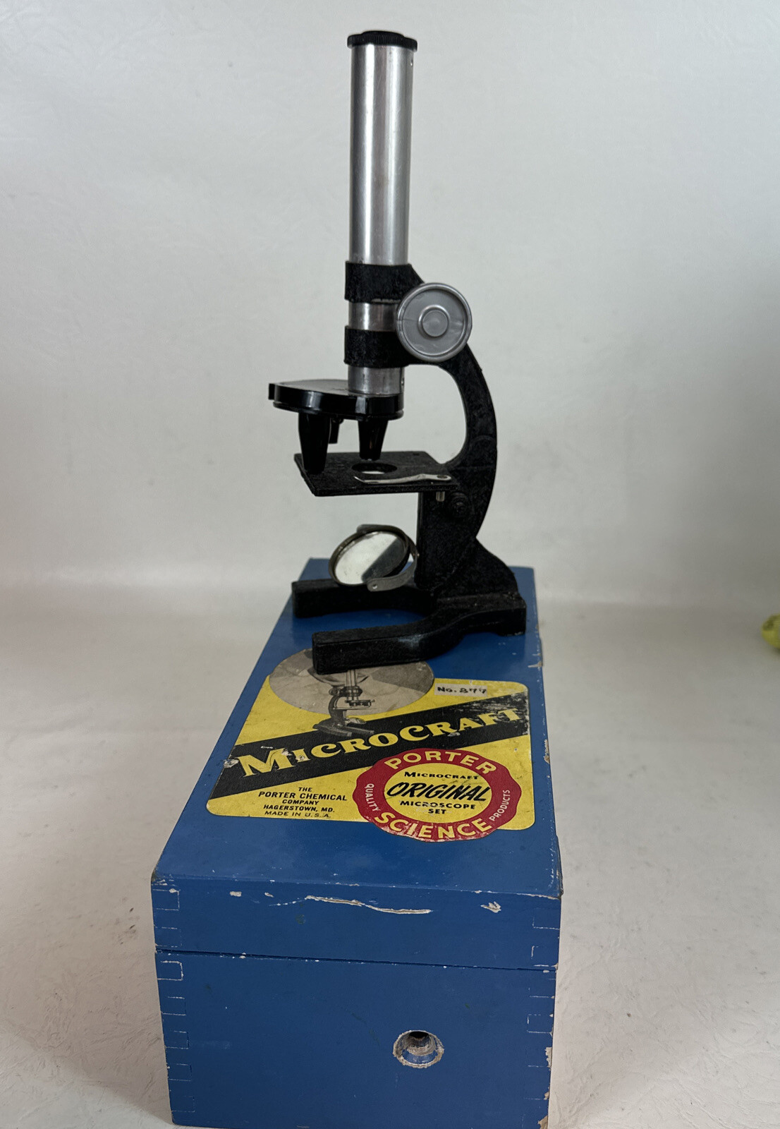 Porter Science Microcraft Microscope Set #277 1950s Vintage In Original Wood Box