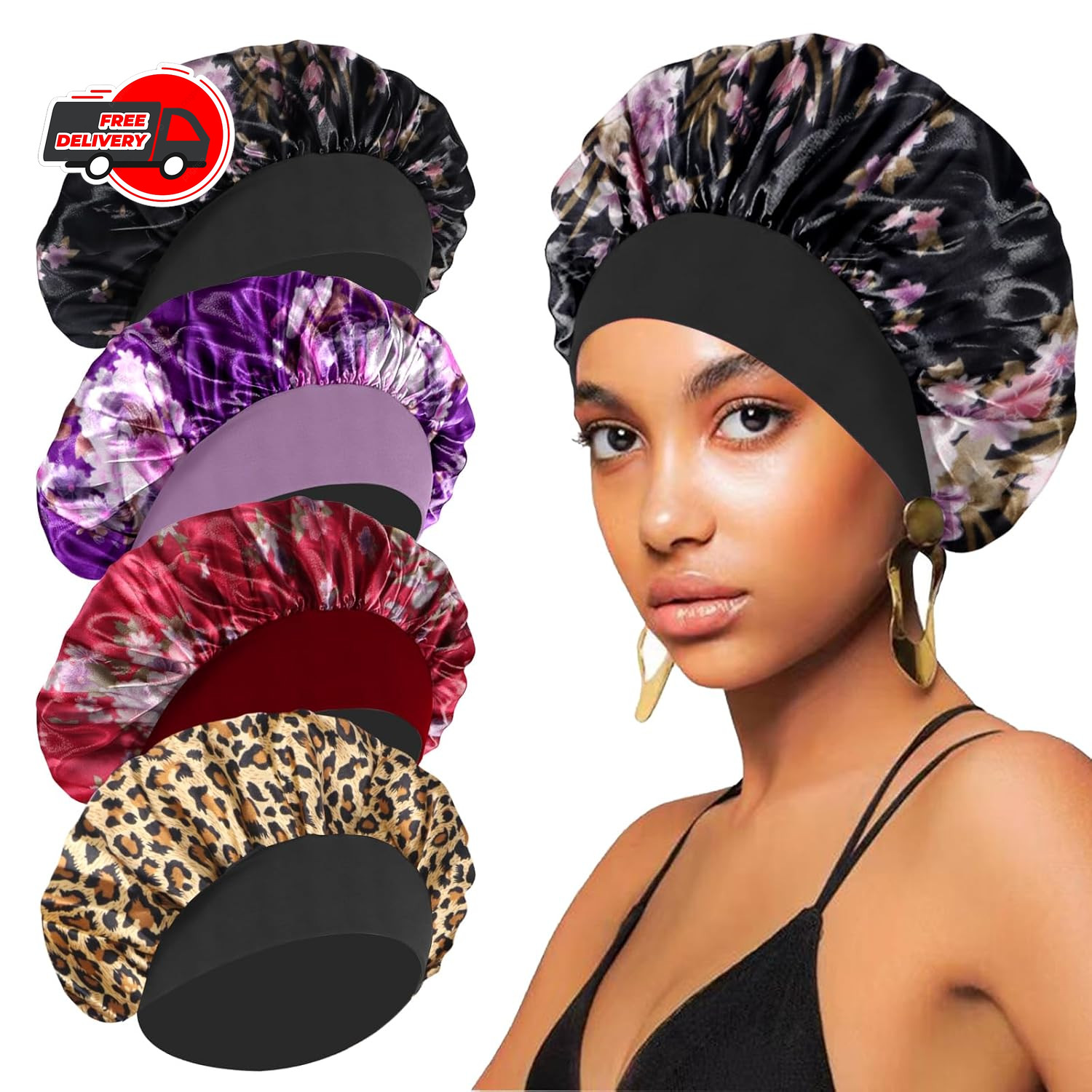 4 Pack Silk Bonnet Hair Wrap Sleeping Satin Bonnet for Women Curly Natural Hair