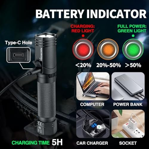 1300 Lumens Rechargeable Magnetic Flashlight, 6 Modes LED 90 Degree Flashlight