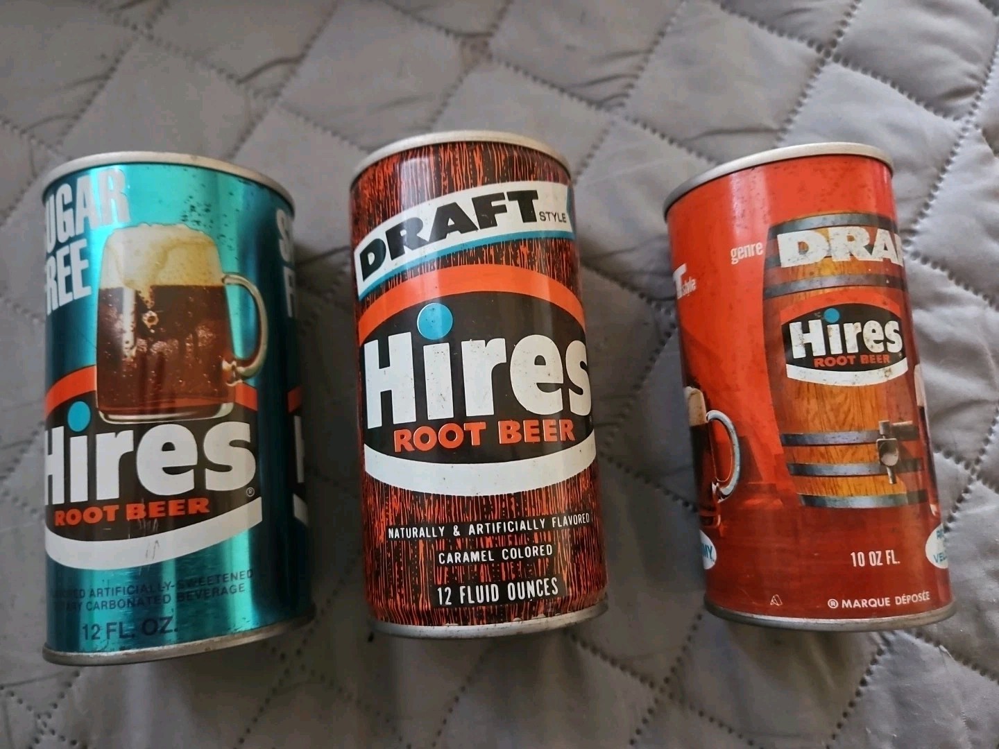 Vintage LOT OF 3  Hires Sugar Free,DRAFT, 10 OZ - Root Beer Steel Soda Pop Can