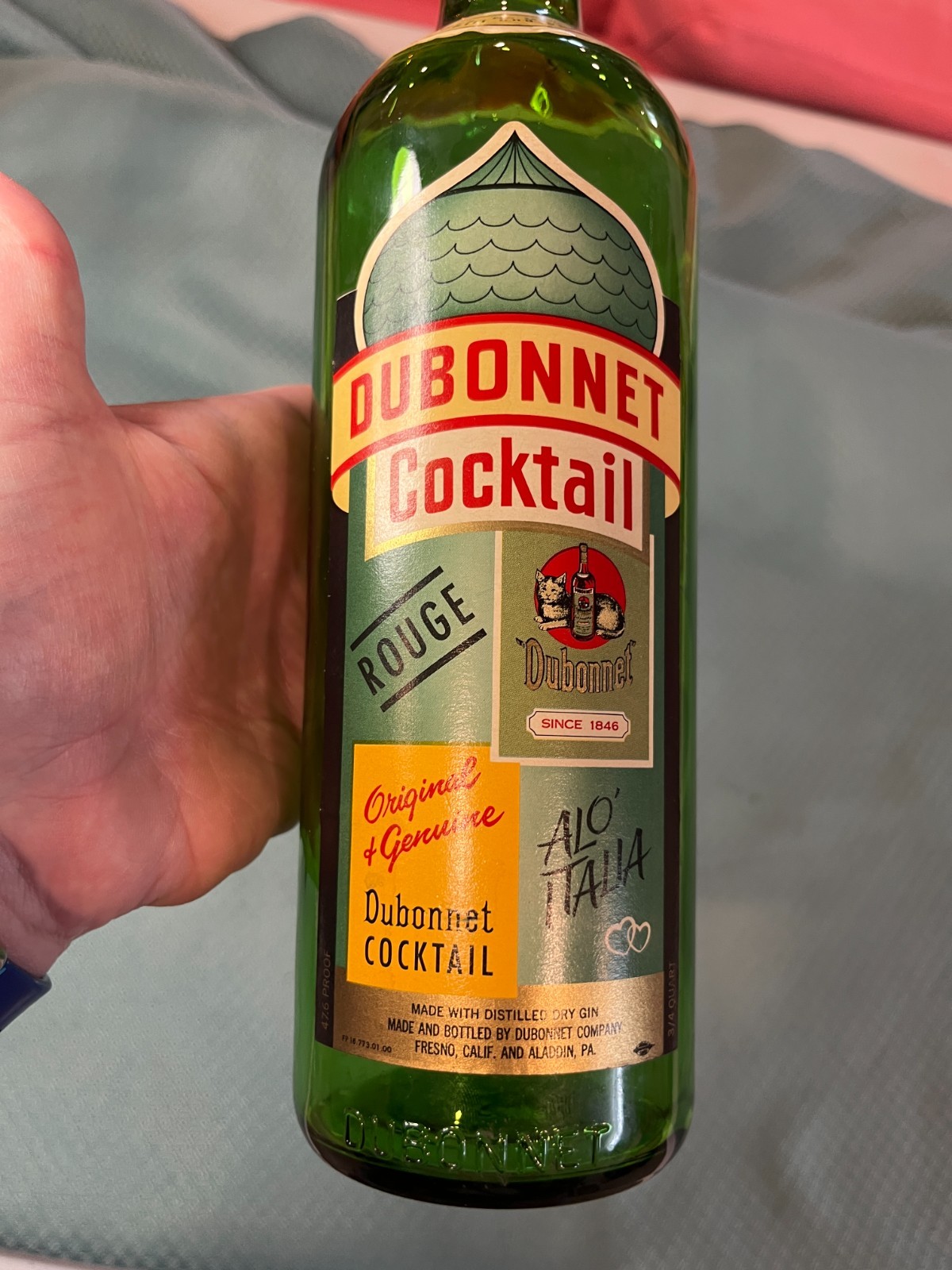 Vintage Dubonnet Decor Display Cocktail Empty Glass Bottle Green