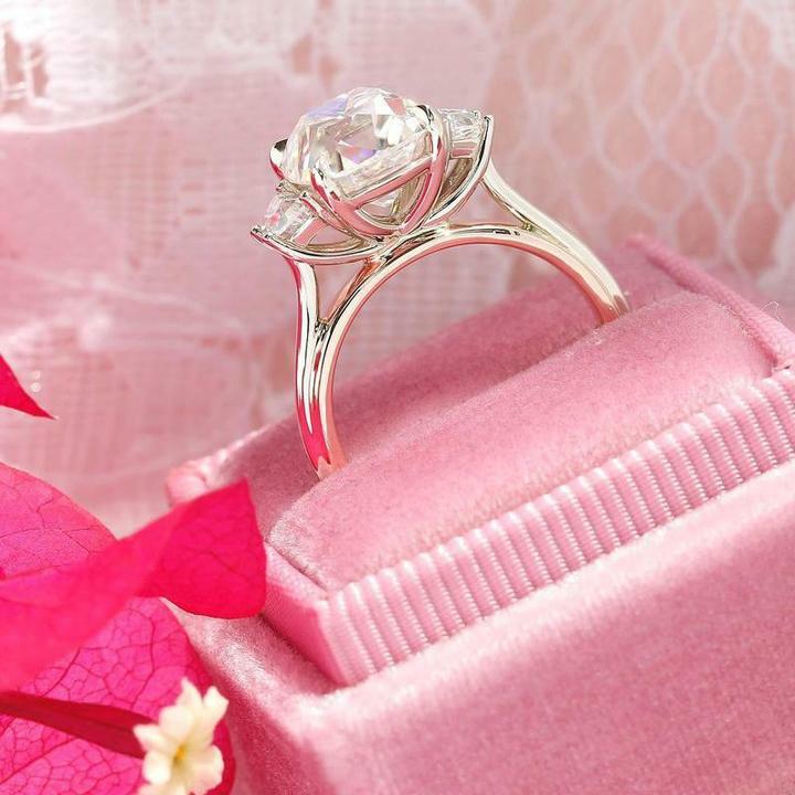 Cushion Cut Simulated Diamond Trilogy Ring White Gold Plated Trapezoid Accent