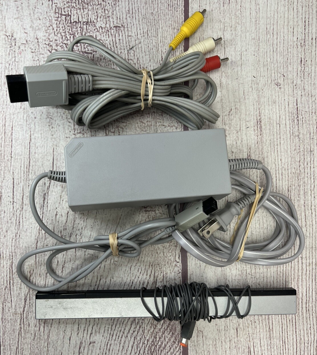 Official OEM Nintendo Wii Power Supply Ac Adapter + Wired Sensor Bar+ AV Cables