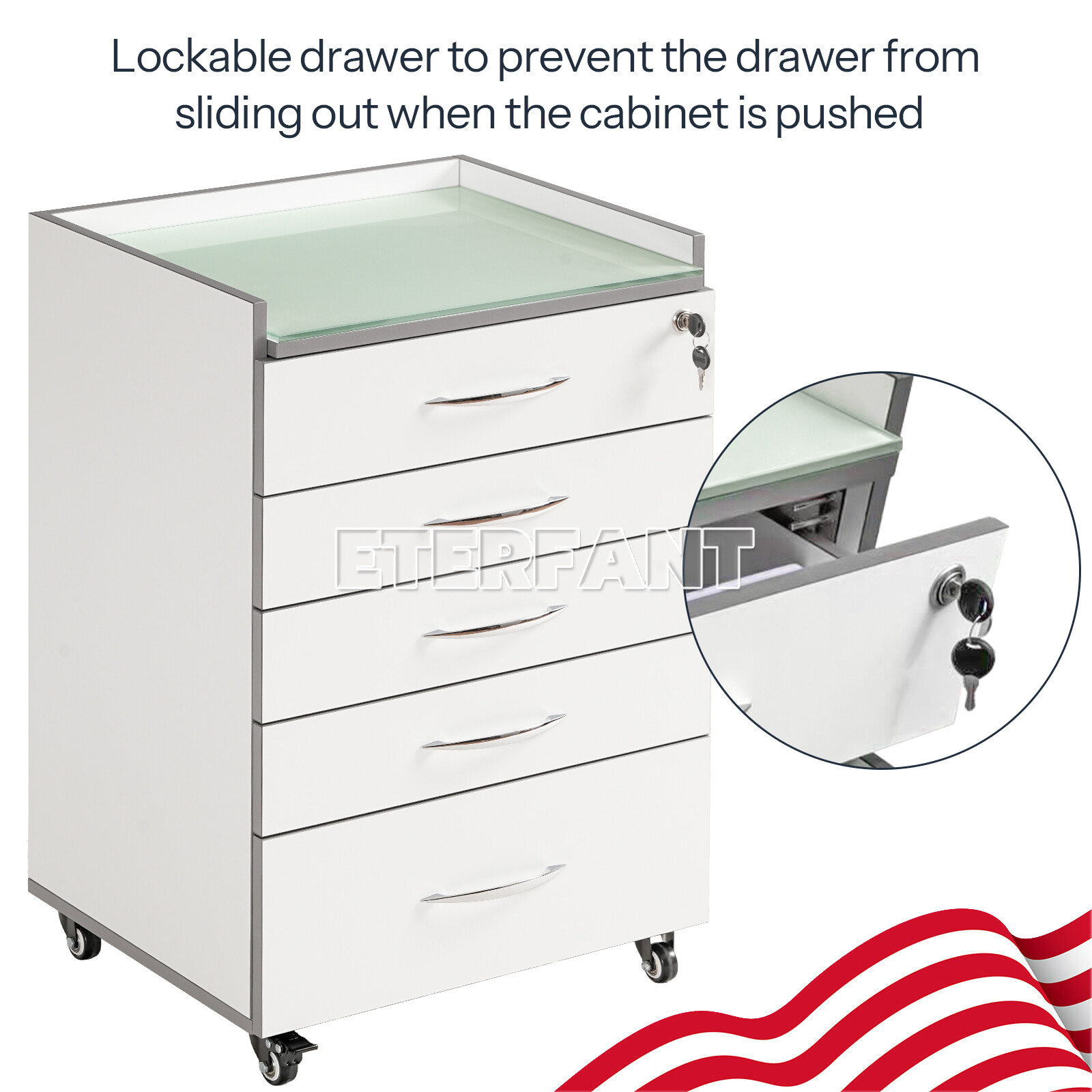 5 Drawers Dental Cabinet Rolling Medical Trolley Wooden Mobile Cart with Socket