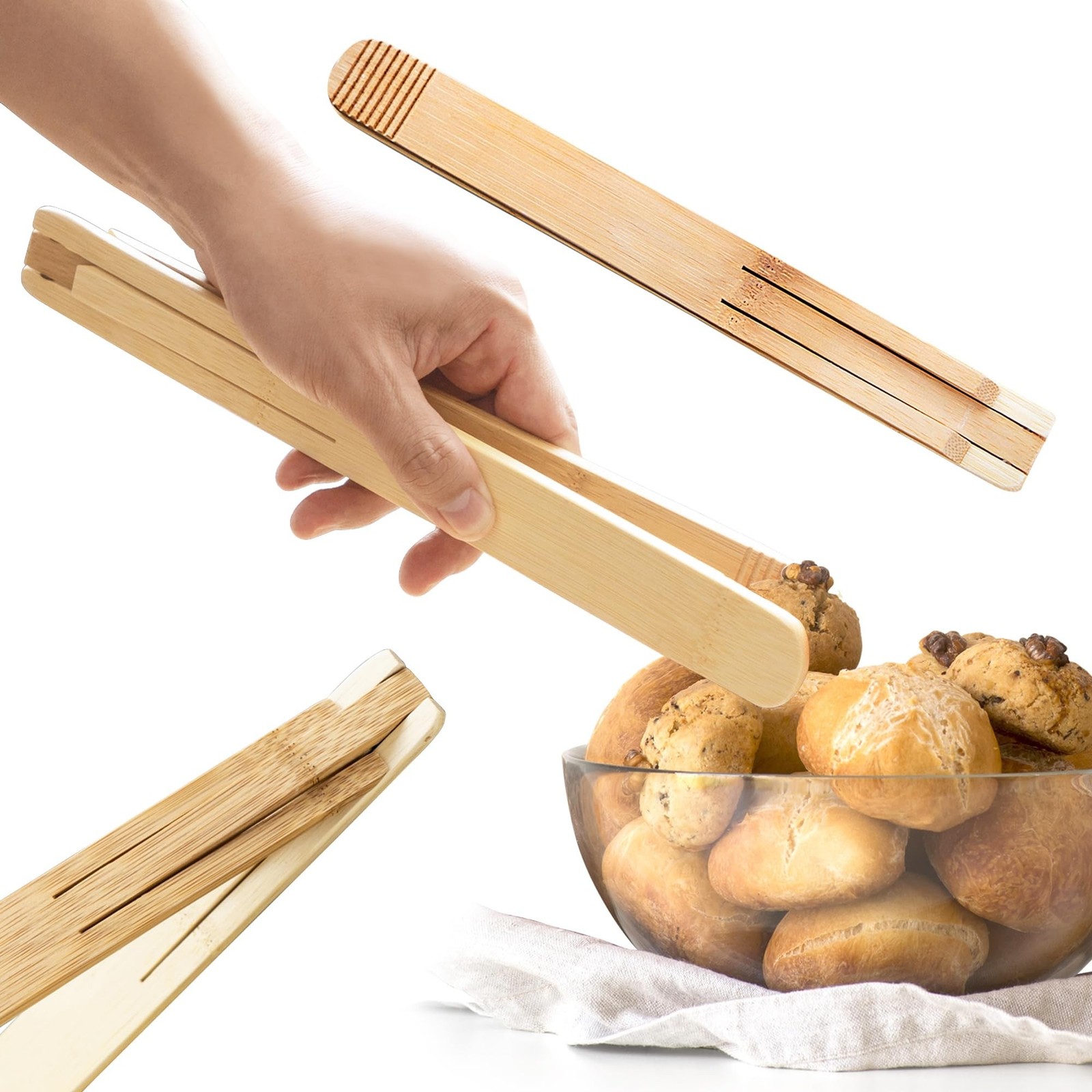Bamboo Cooking Tongs (Set of 2) – 11” Foldable Kitchen Tongs with Sp