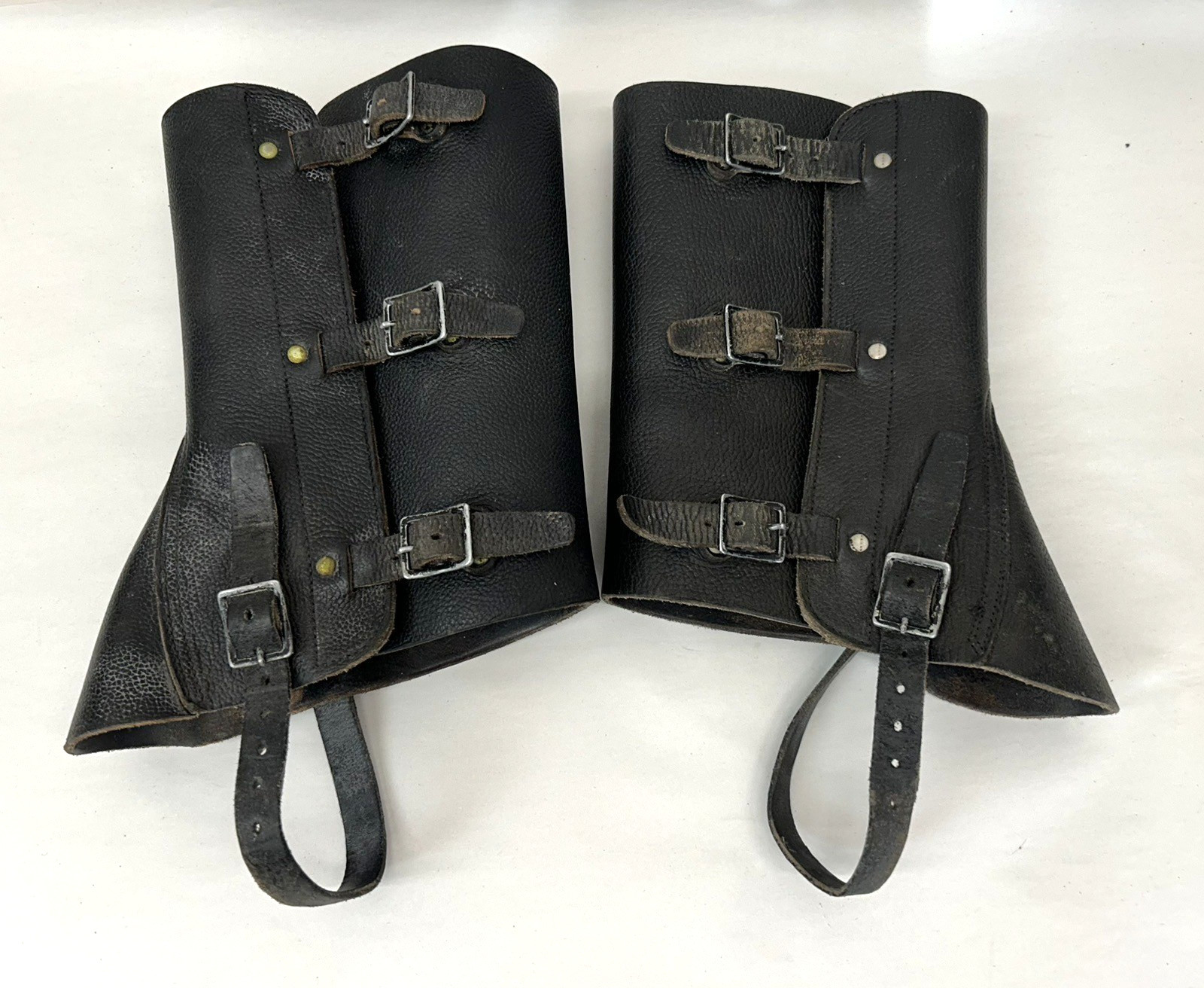 Vintage Swiss Military Black Leather Gaiters Lotzwil 1970 Spats J Buttiker